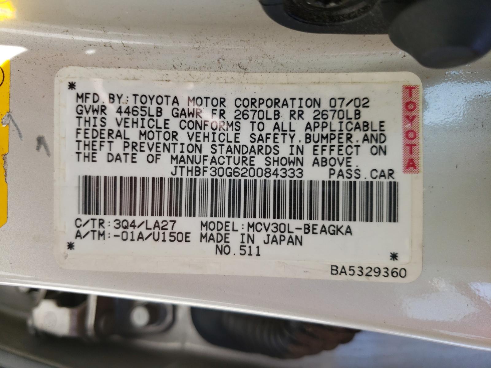 Photo 10 from auction – 2002 LEXUS ES 300 with VIN JTHBF30G620084333