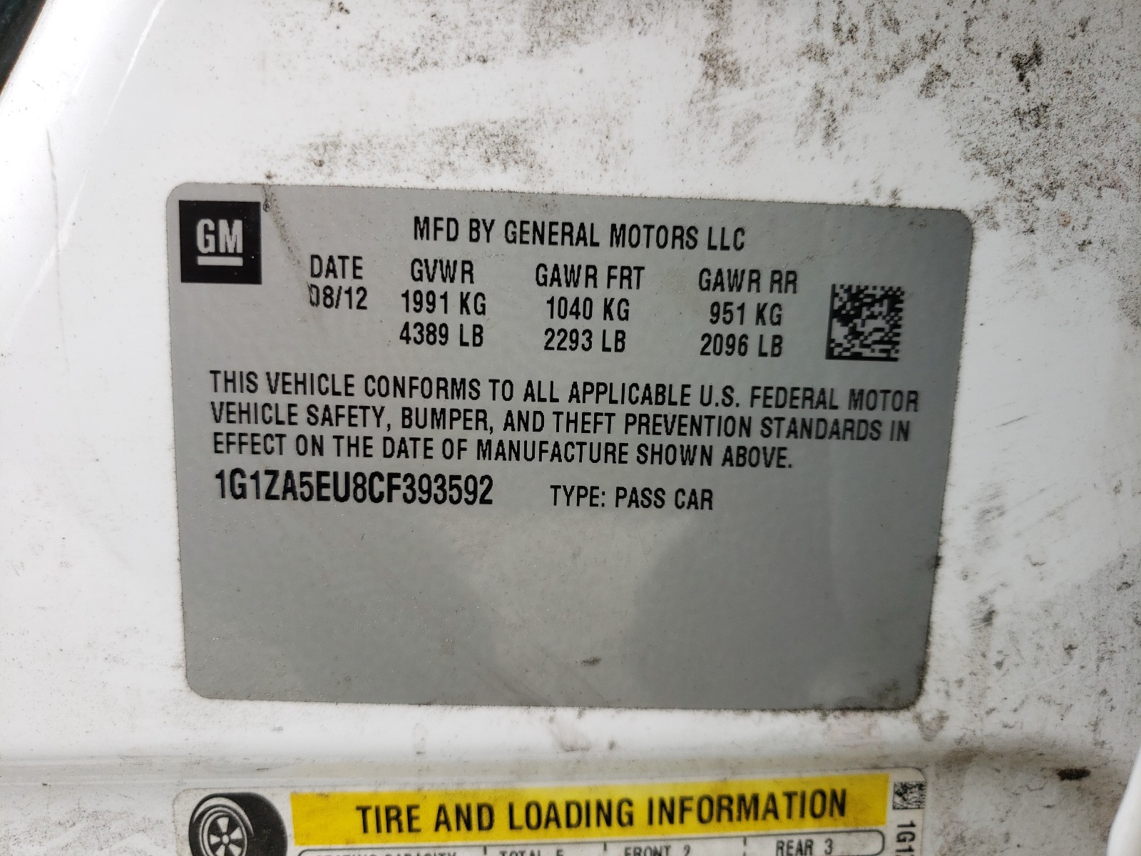 Photo 10 from auction – 2012 CHEVROLET MALIBU LS with VIN 1G1ZA5EU8CF393592
