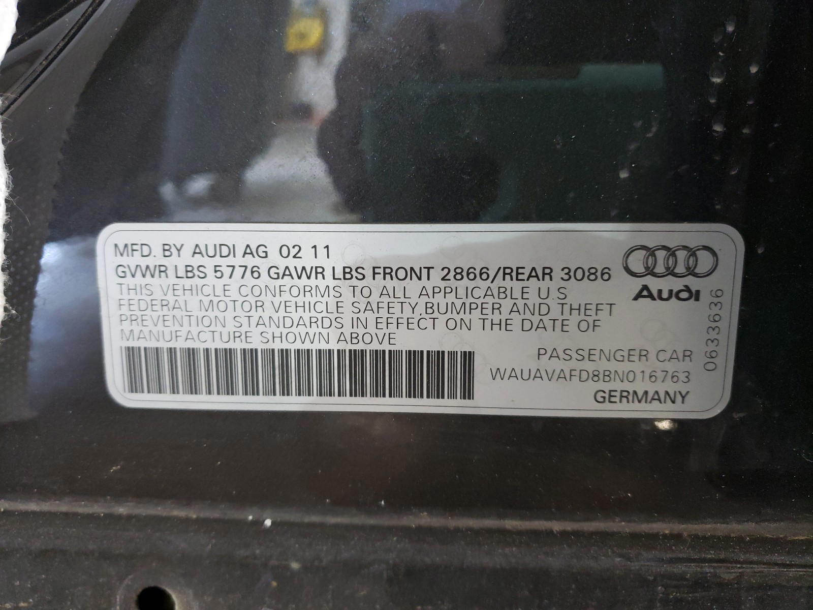 Photo 10 from auction – 2011 AUDI A8 QUATTRO with VIN WAUAVAFD8BN016763
