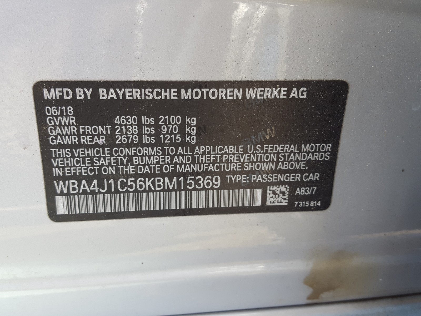 Photo 10 from auction – 2019 BMW 430I GRAN with VIN WBA4J1C56KBM15369
