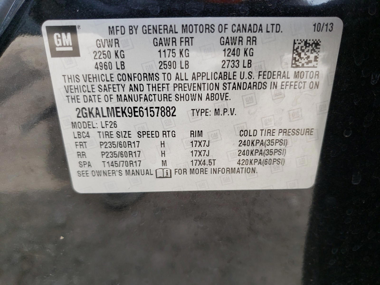 Photo 10 from auction – 2014 GMC TERRAIN SL with VIN 2GKALMEK9E6157882