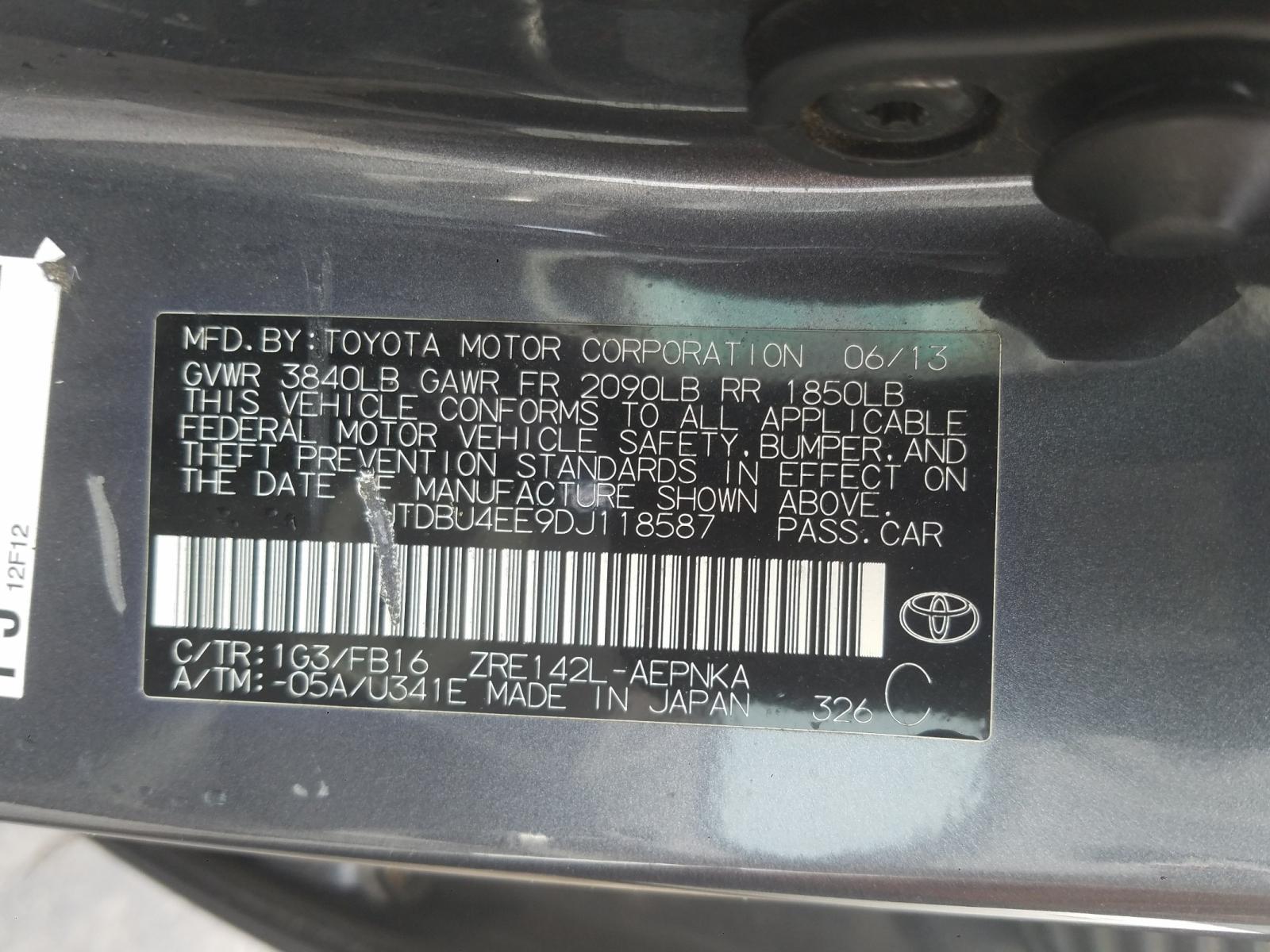 Photo 10 from auction – 2013 TOYOTA COROLLA BA with VIN JTDBU4EE9DJ118587
