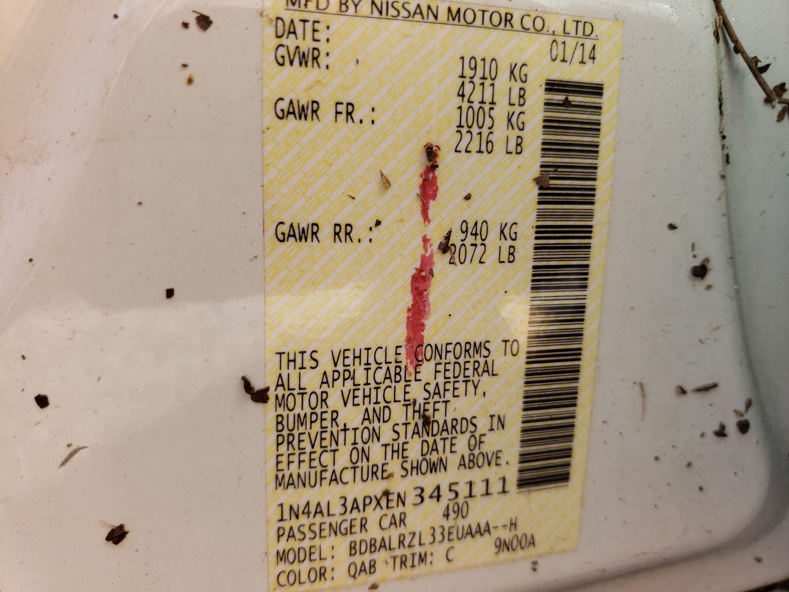 Photo 10 from auction – 2014 NISSAN ALTIMA 2.5 with VIN 1N4AL3APXEN345111