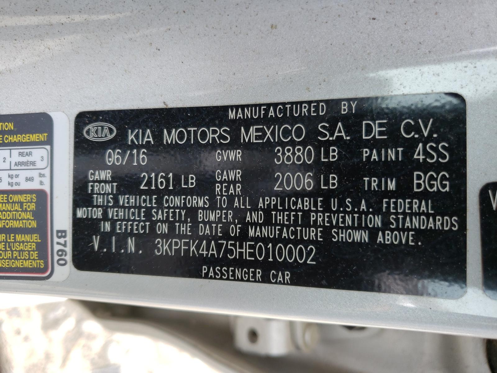 Photo 10 from auction – 2017 KIA FORTE LX with VIN 3KPFK4A75HE010002