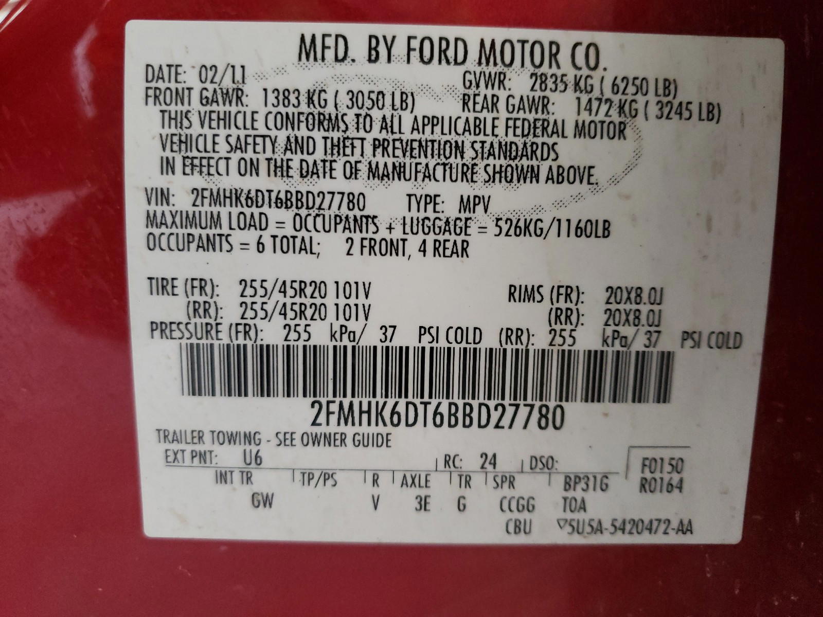 Photo 10 from auction – 2011 FORD FLEX LIMIT with VIN 2FMHK6DT6BBD27780