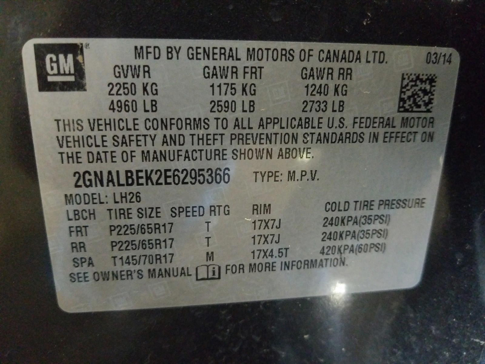 Photo 10 from auction – 2014 CHEVROLET EQUINOX LT with VIN 2GNALBEK2E6295366