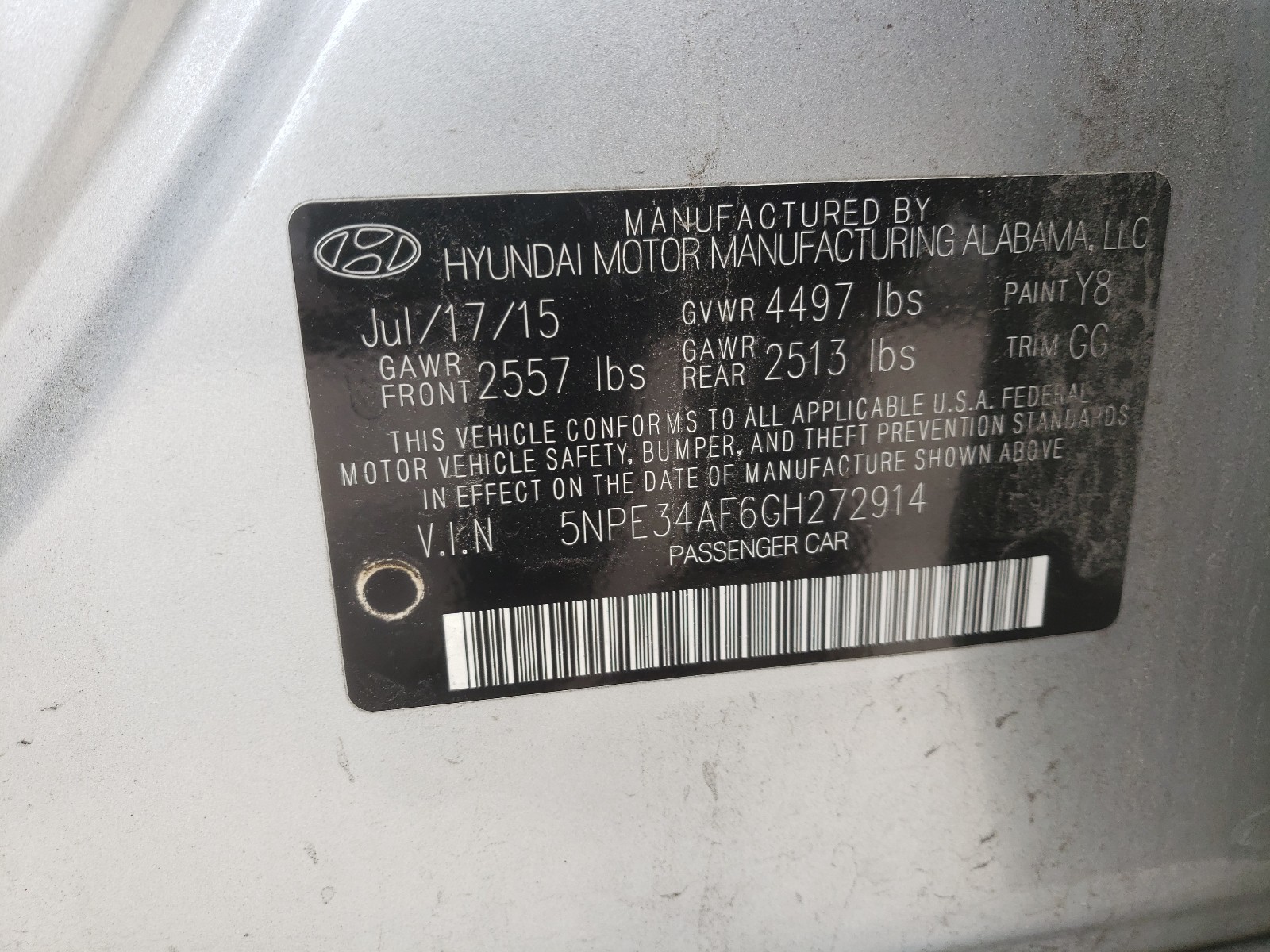 Photo 10 from auction – 2016 HYUNDAI SONATA SPO with VIN 5NPE34AF6GH272914