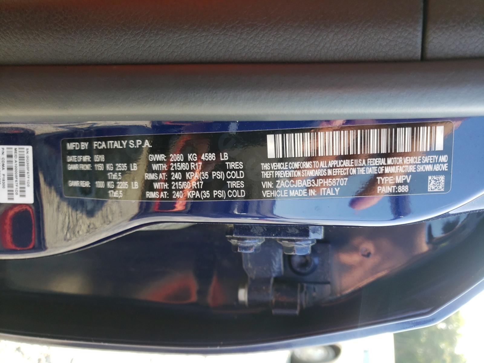 Photo 10 from auction – 2018 JEEP RENEGADE S with VIN ZACCJBAB3JPH58707