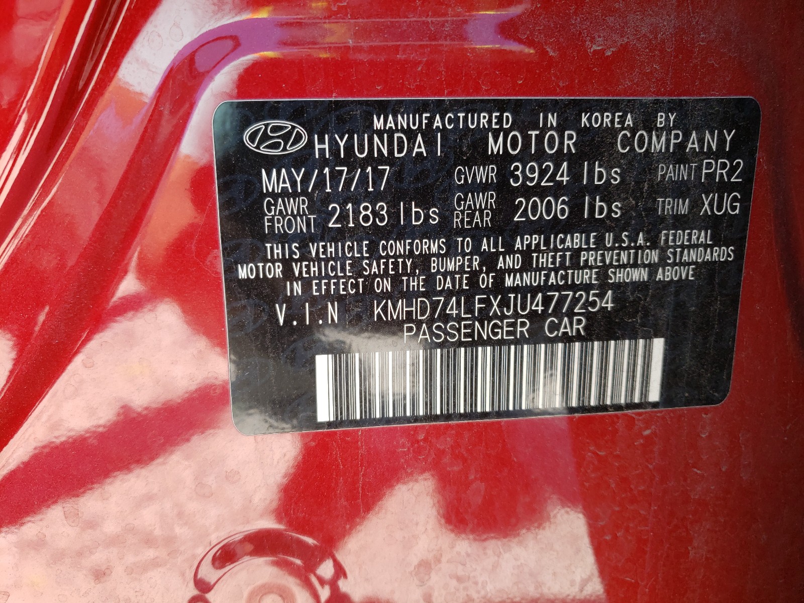 Photo 10 from auction – 2018 HYUNDAI ELANTRA SE with VIN KMHD74LFXJU477254