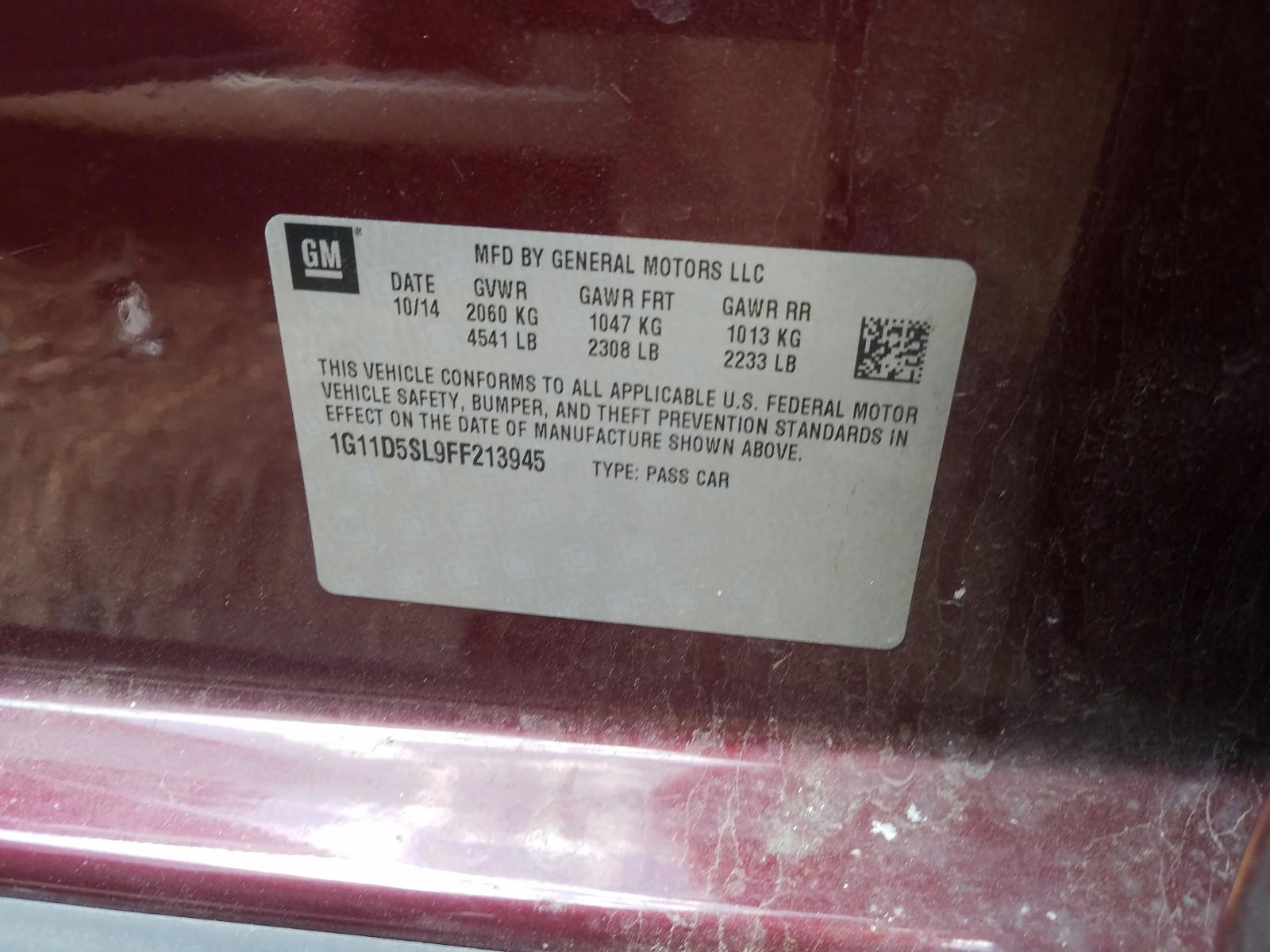 Photo 10 from auction – 2015 CHEVROLET MALIBU 2LT with VIN 1G11D5SL9FF213945