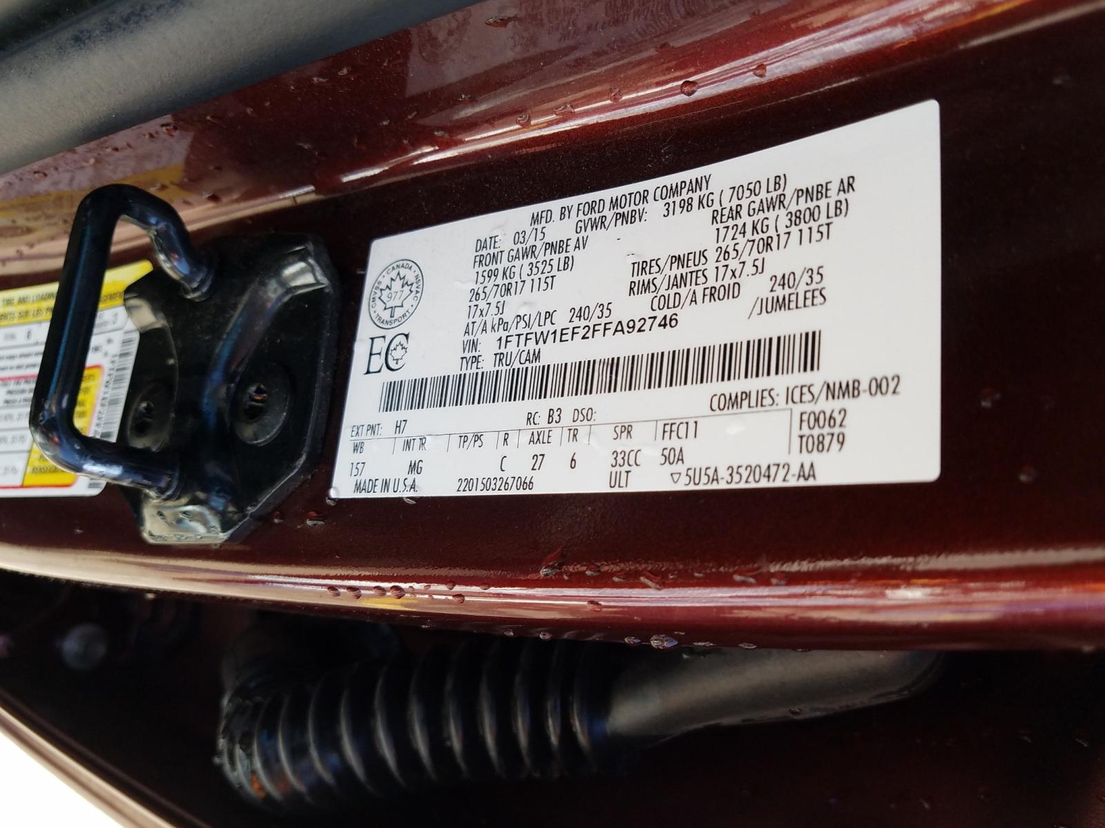Photo 10 from auction – 2015 FORD F150 SUPER with VIN 1FTFW1EF2FFA92746