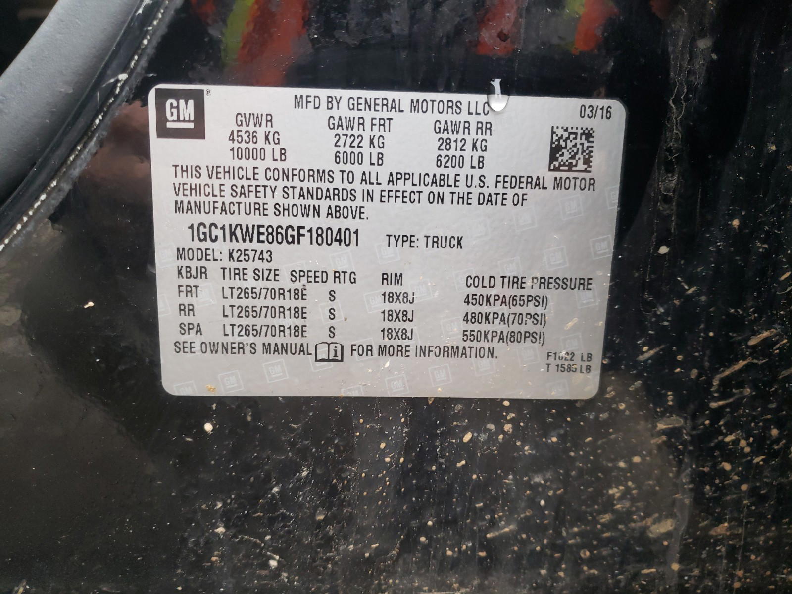 Photo 10 from auction – 2016 CHEVROLET SILVERADO with VIN 1GC1KWE86GF180401