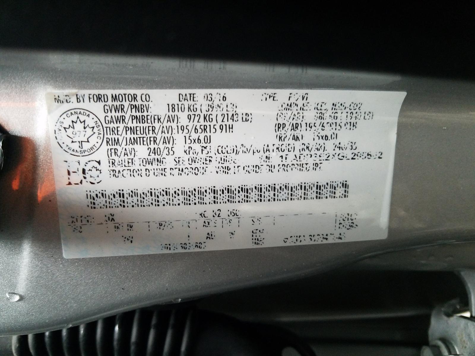 Photo 10 from auction – 2016 FORD FOCUS S with VIN 1FADP3E2XGL295602