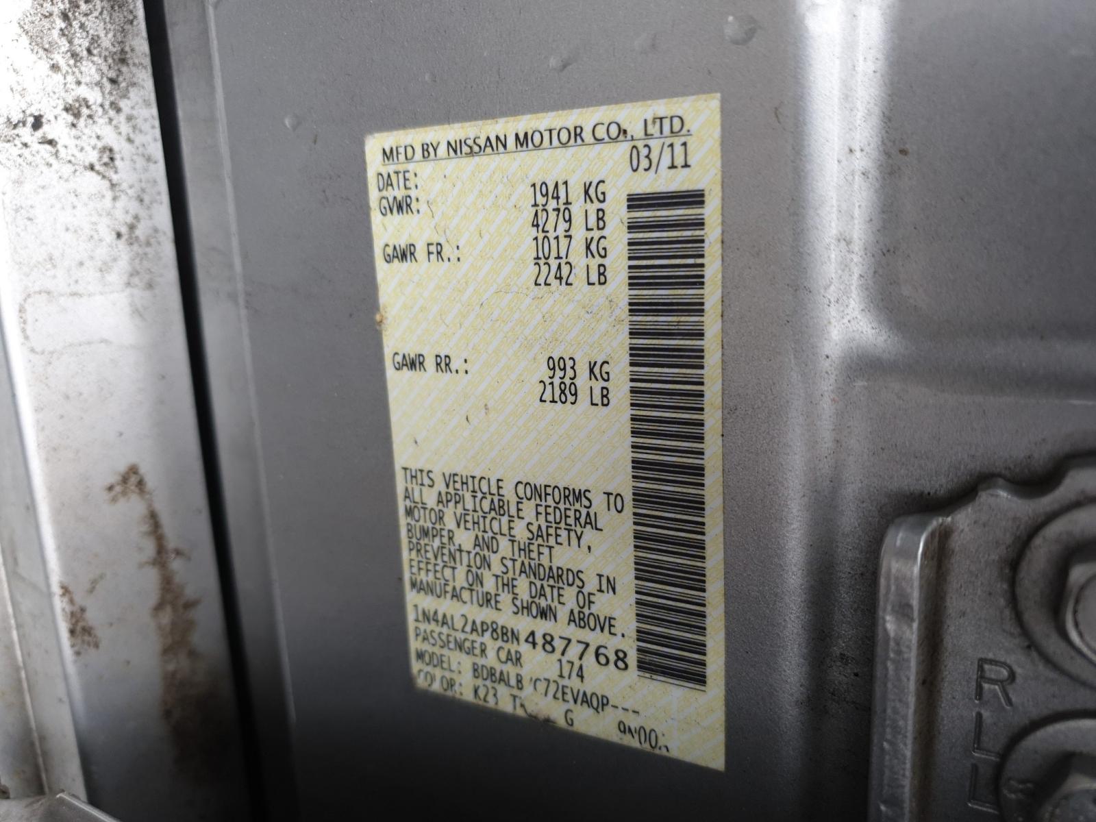Photo 10 from auction – 2011 NISSAN ALTIMA BAS with VIN 1N4AL2AP8BN487768