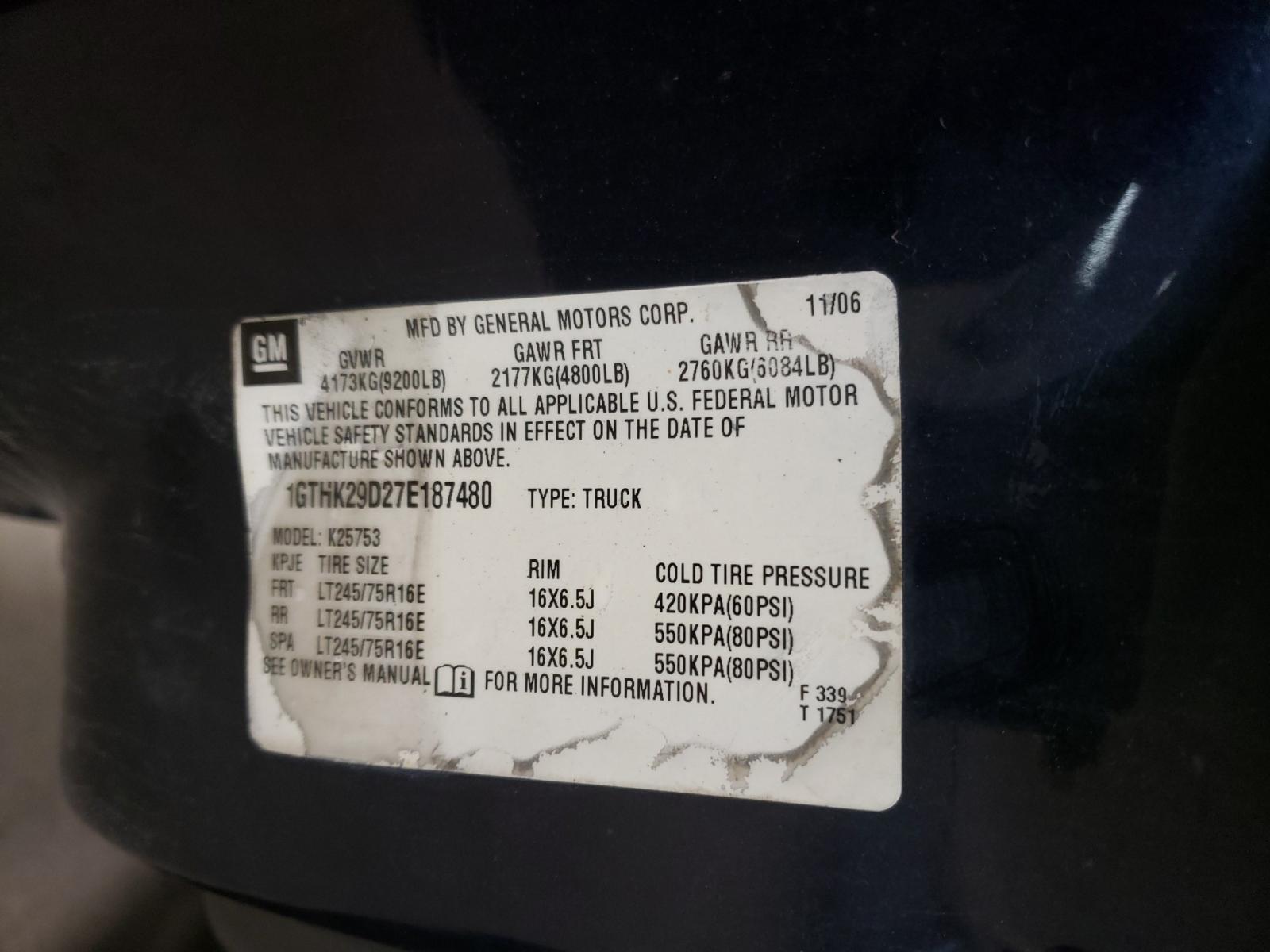 Photo 10 from auction – 2007 GMC SIERRA K25 with VIN 1GTHK29D27E187480