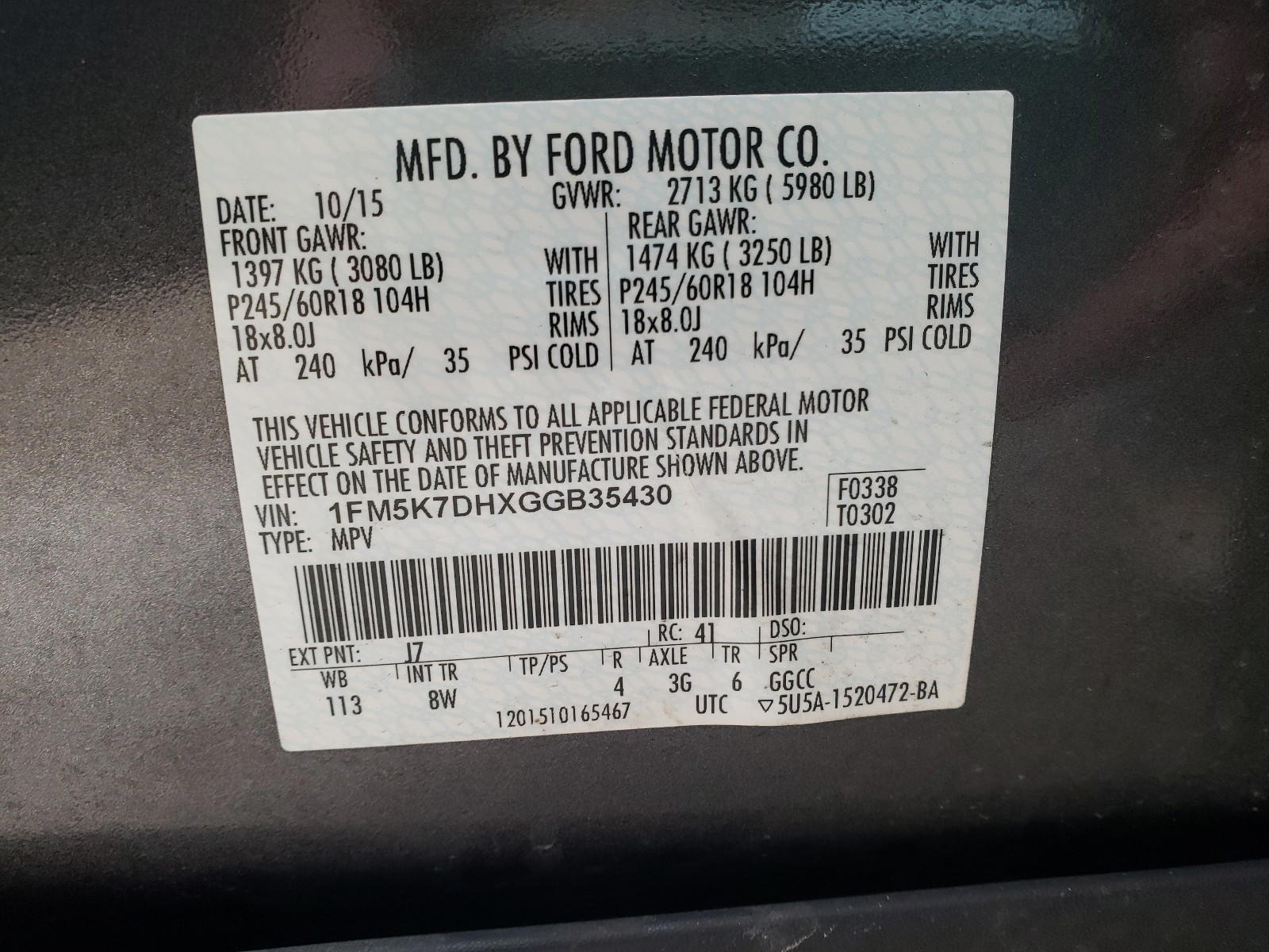 Photo 10 from auction – 2016 FORD EXPLORER X with VIN 1FM5K7DHXGGB35430