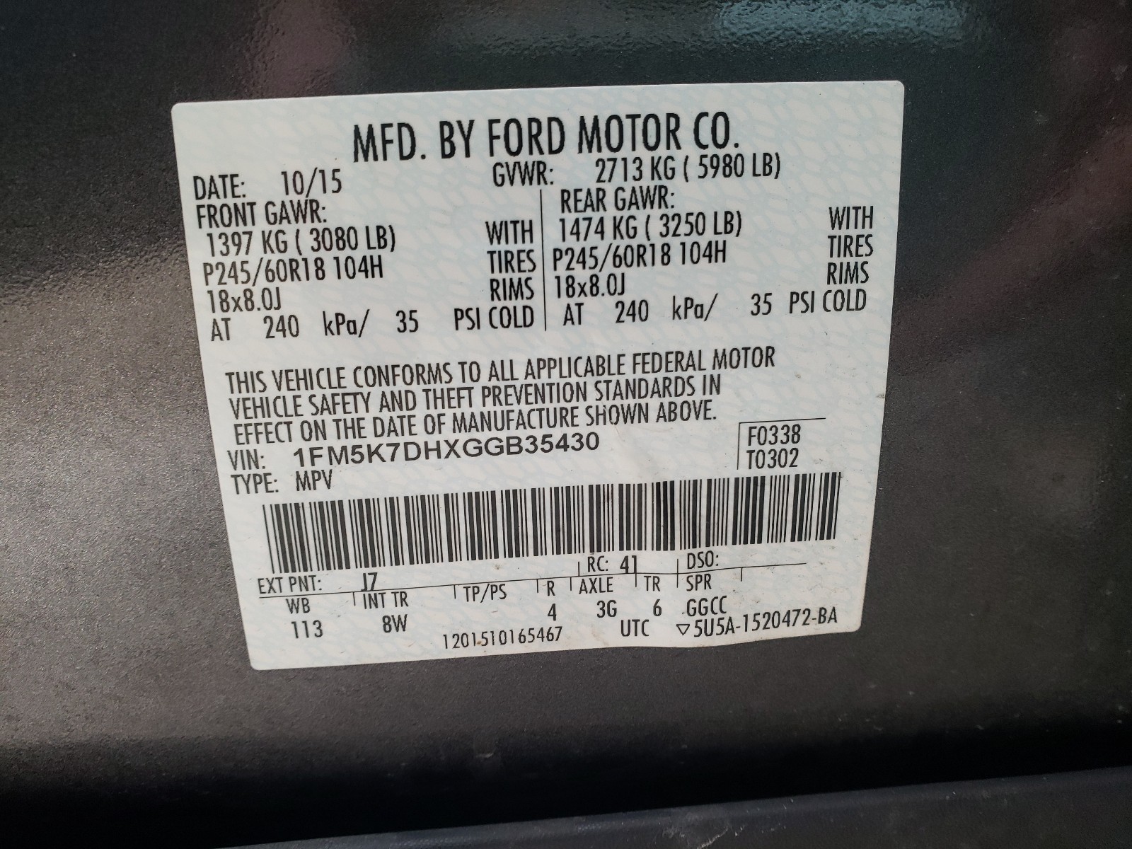 Foto 10 de la subasta – 2016 FORD EXPLORER X con VIN 1FM5K7DHXGGB35430