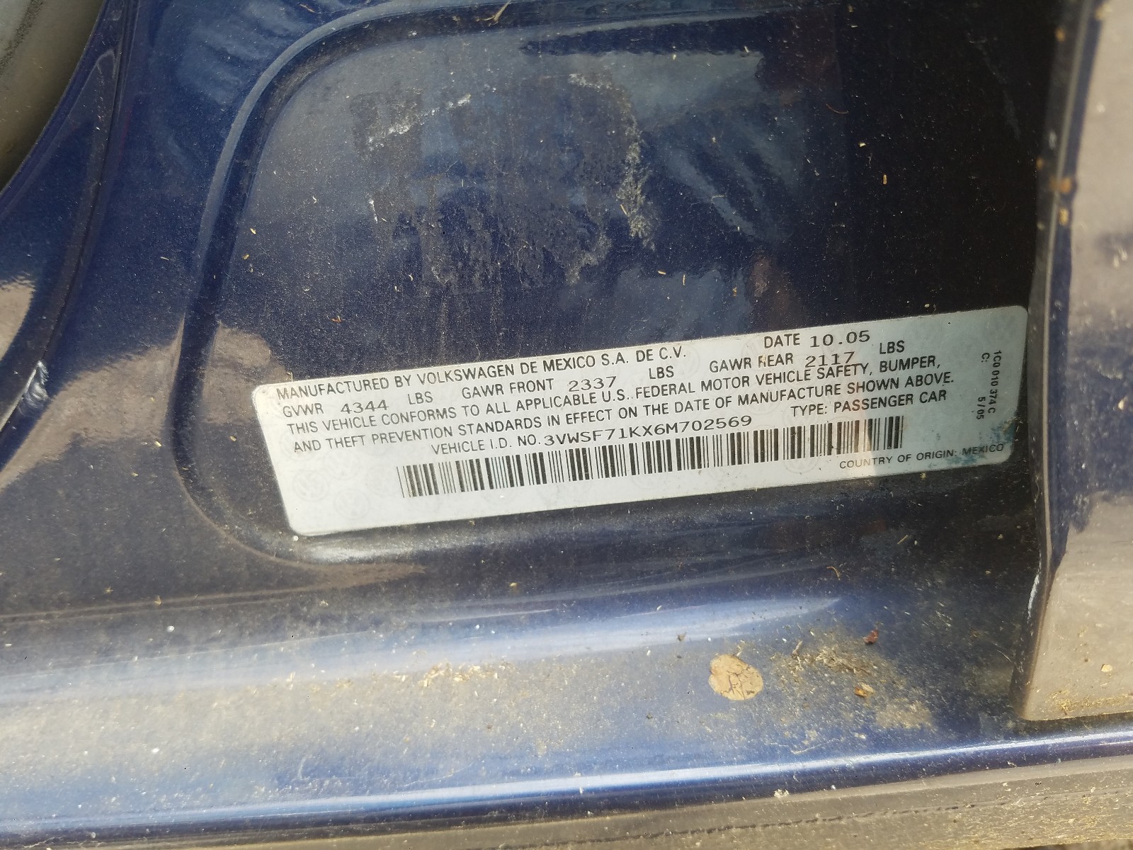 Photo 10 from auction – 2006 VOLKSWAGEN JETTA 2.5 with VIN 3VWSF71KX6M702569