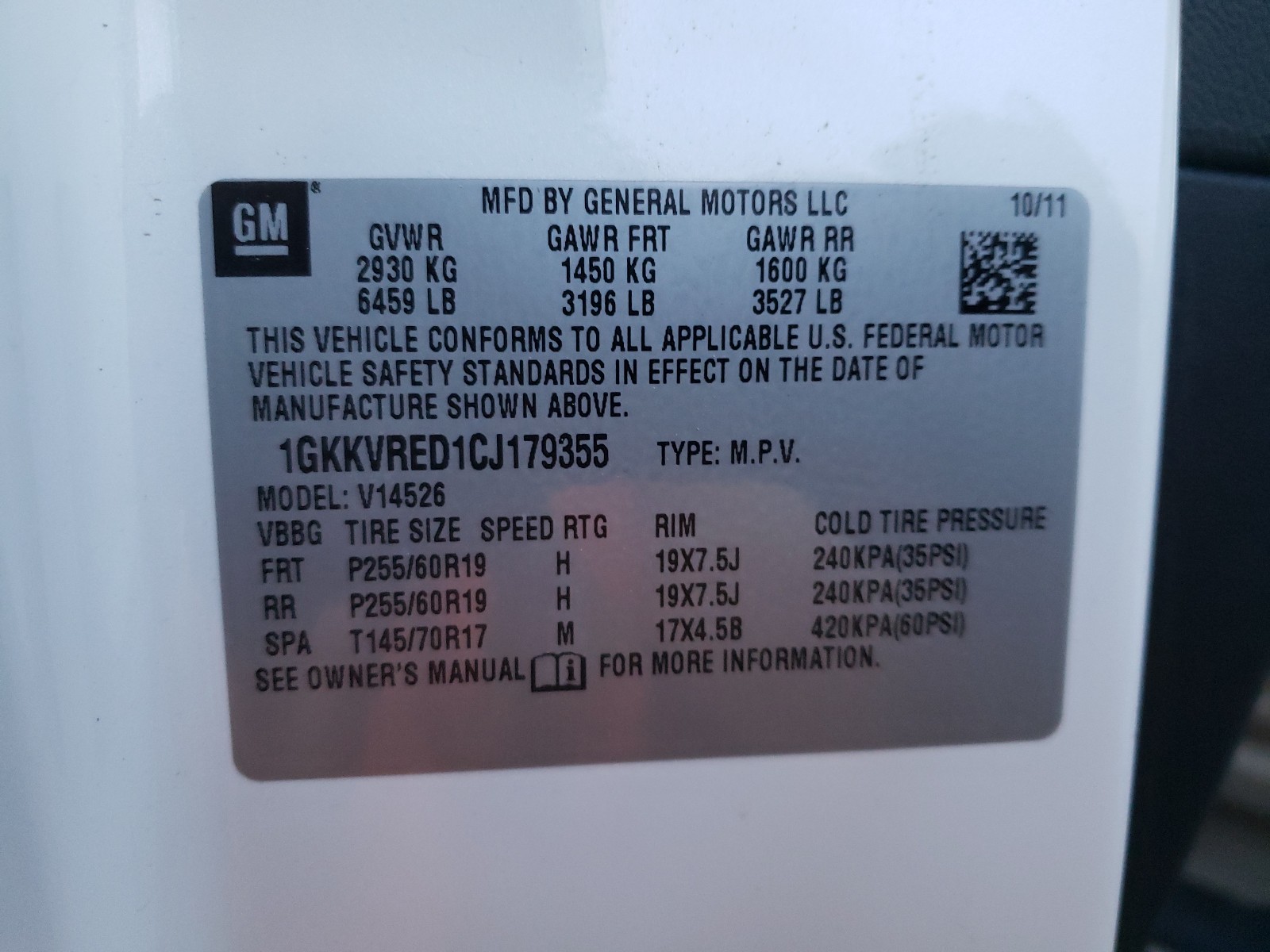 Zdjęcie 10 z aukcji – 2012 GMC ACADIA SLT z VIN 1GKKVRED1CJ179355