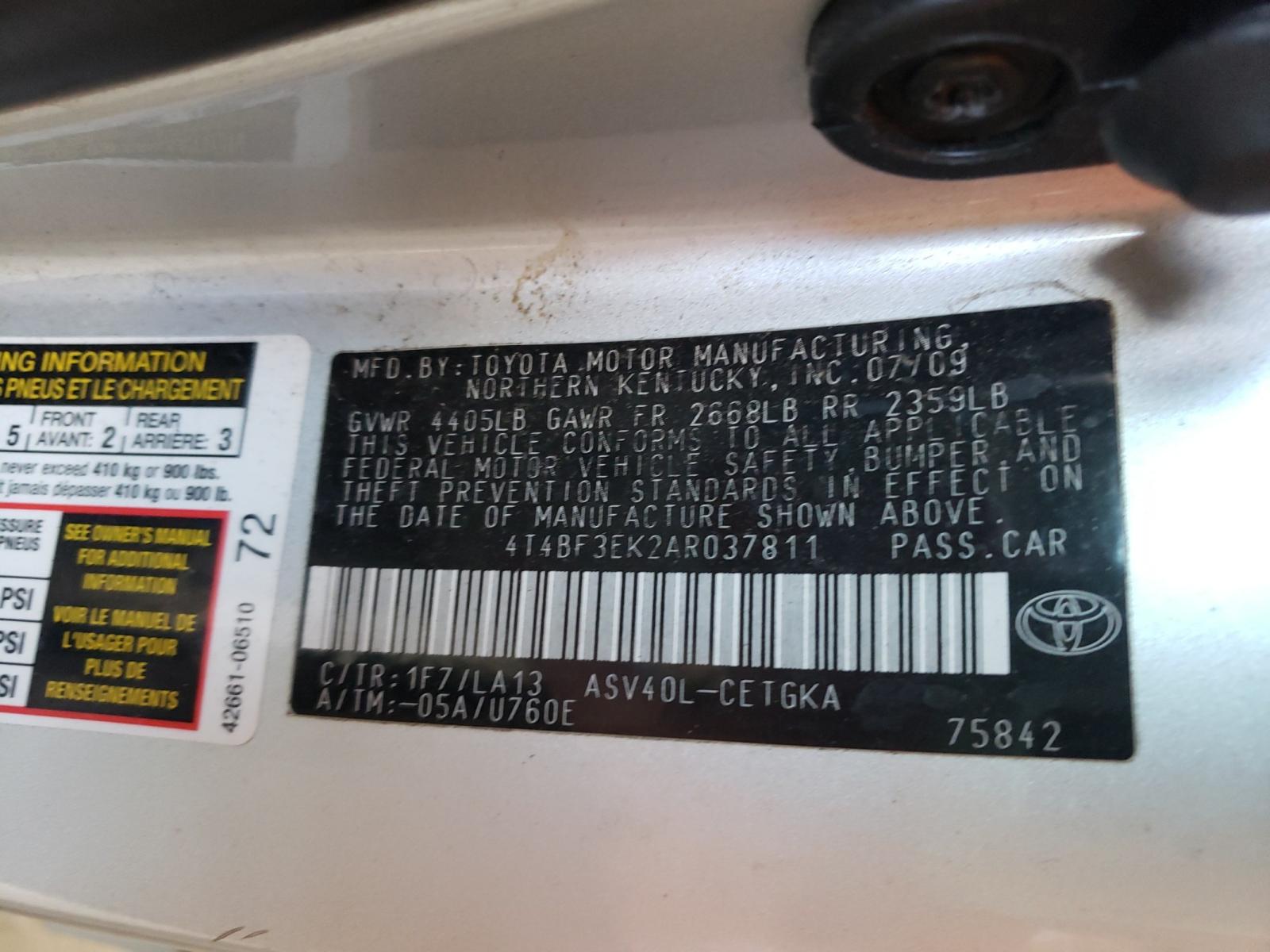 Photo 10 from auction – 2010 TOYOTA CAMRY BASE with VIN 4T4BF3EK2AR037811