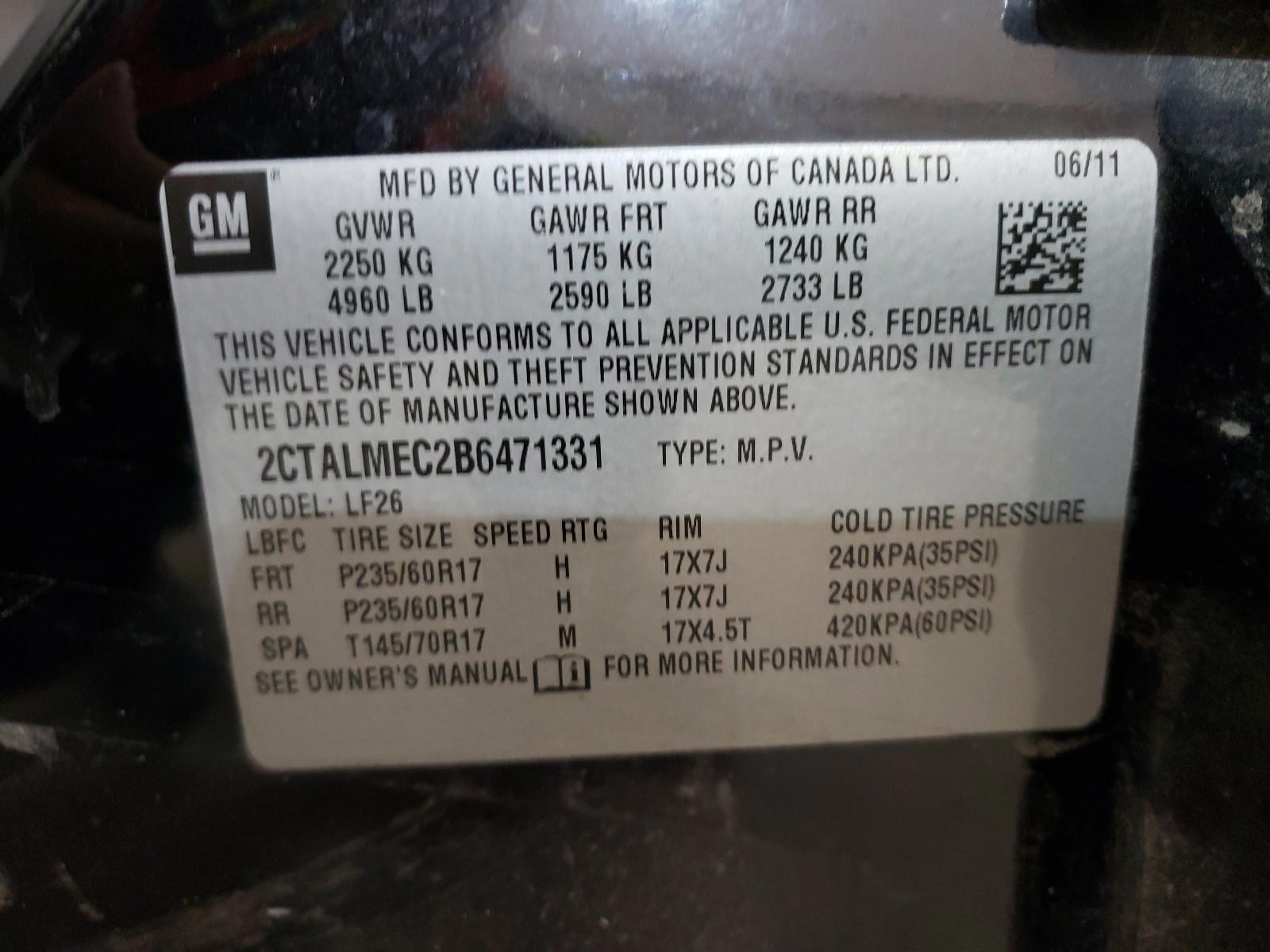 Photo 10 from auction – 2011 GMC TERRAIN SL with VIN 2CTALMEC2B6471331