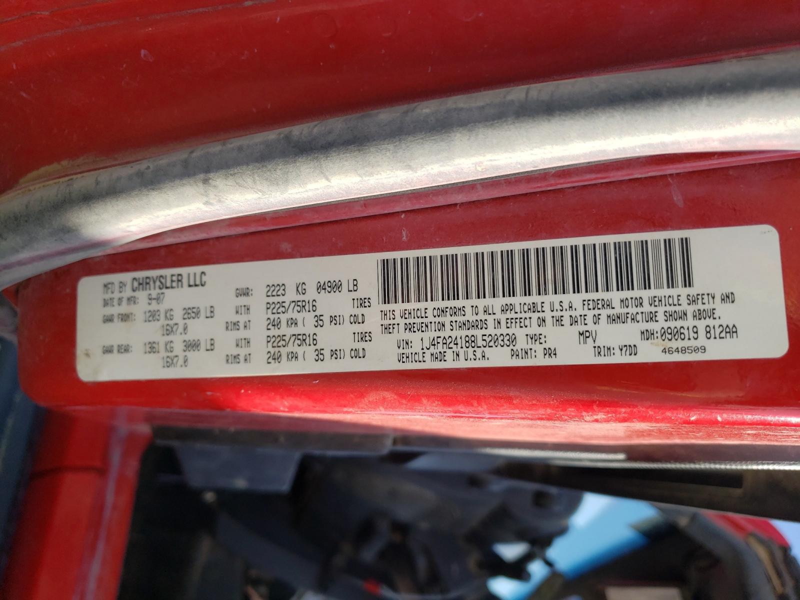 Photo 10 from auction – 2008 JEEP WRANGLER X with VIN 1J4FA24188L520330