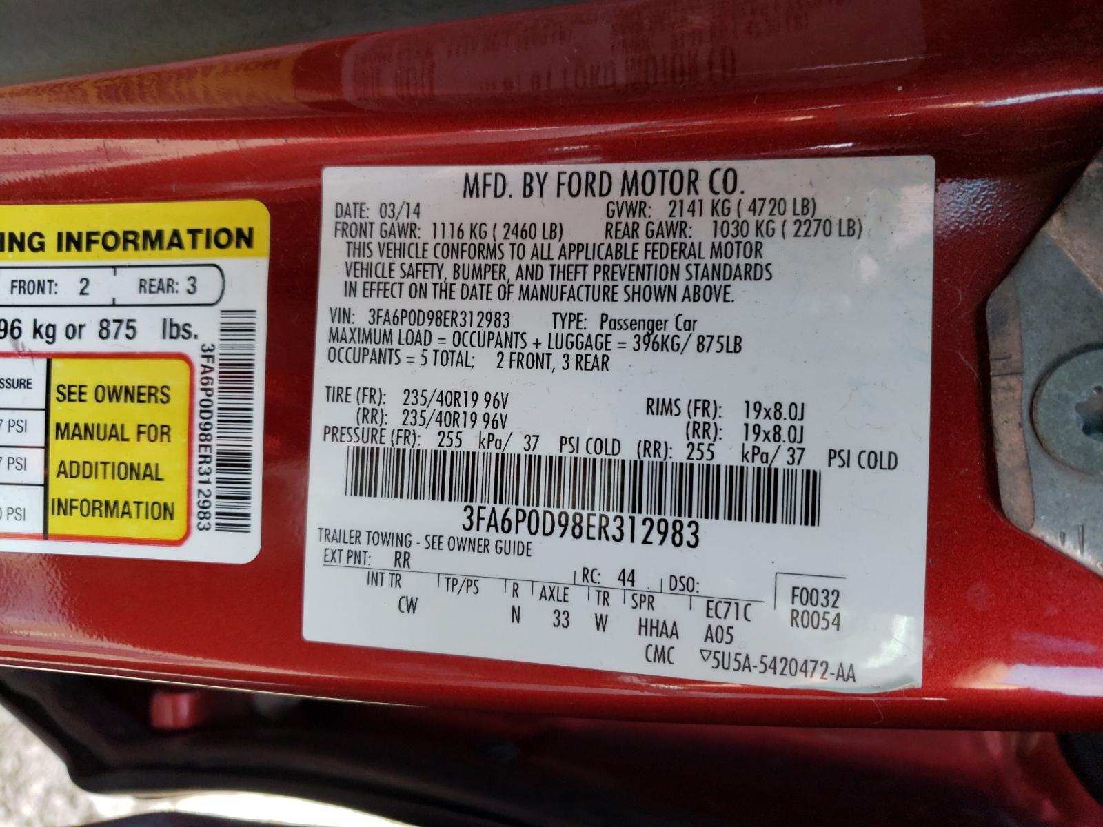 Photo 10 from auction – 2014 FORD FUSION TIT with VIN 3FA6P0D98ER312983
