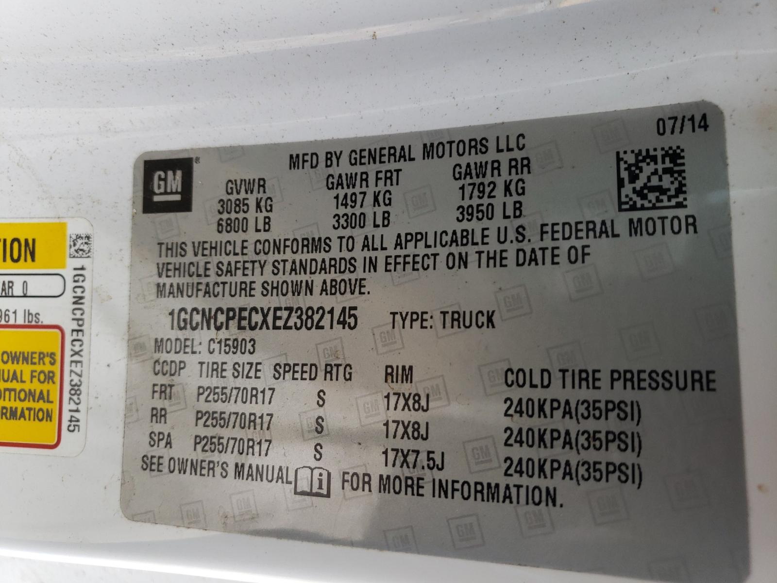 Photo 10 from auction – 2014 CHEVROLET SILVERADO with VIN 1GCNCPECXEZ382145