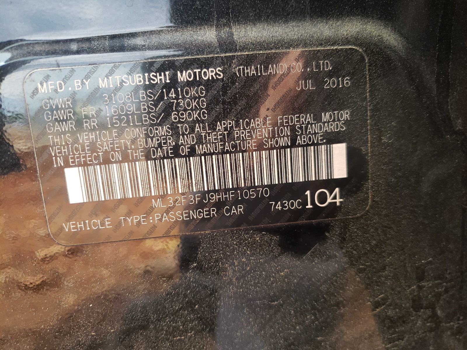 Photo 10 from auction – 2017 MITSUBISHI MIRAGE G4 with VIN ML32F3FJ9HHF10570