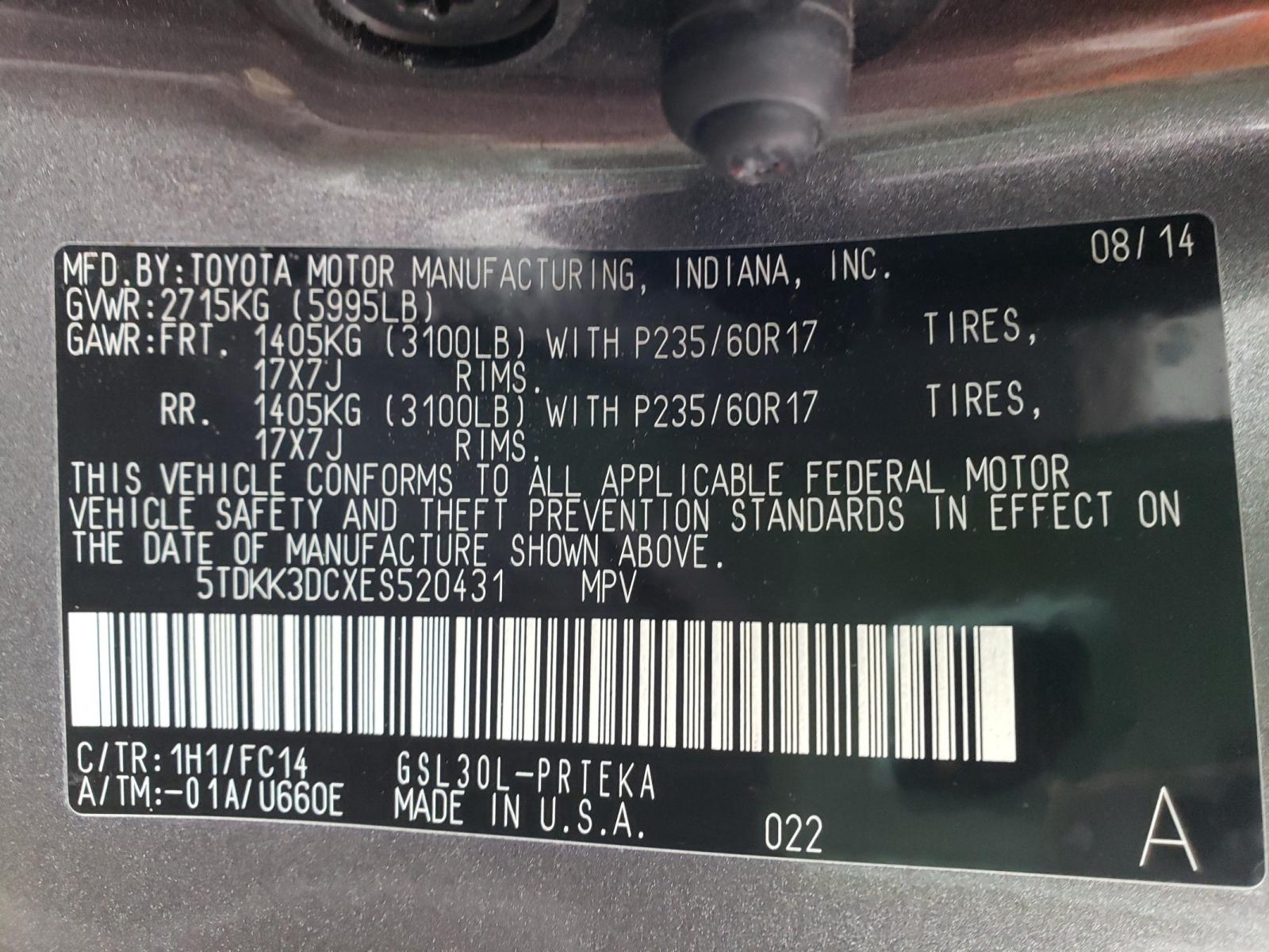 Photo 10 from auction – 2014 TOYOTA SIENNA LE with VIN 5TDKK3DCXES520431