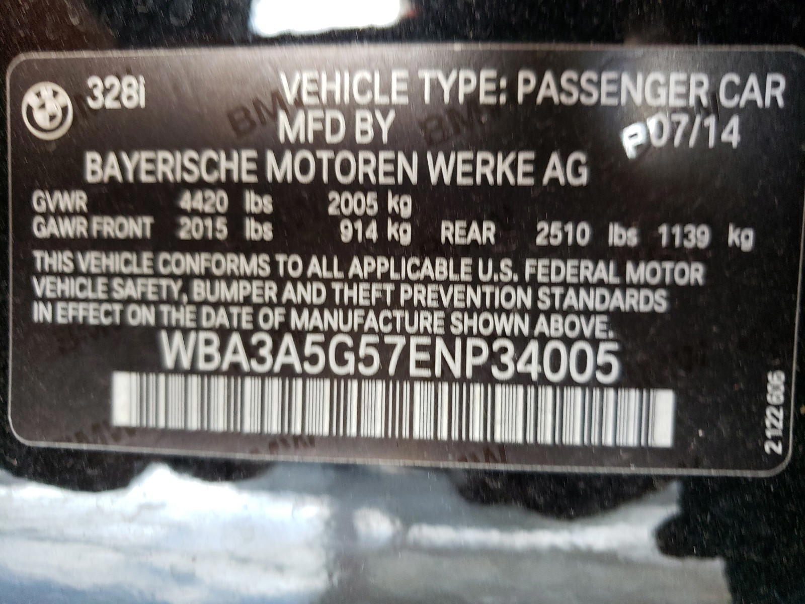 Photo 10 from auction – 2014 BMW 328 I with VIN WBA3A5G57ENP34005