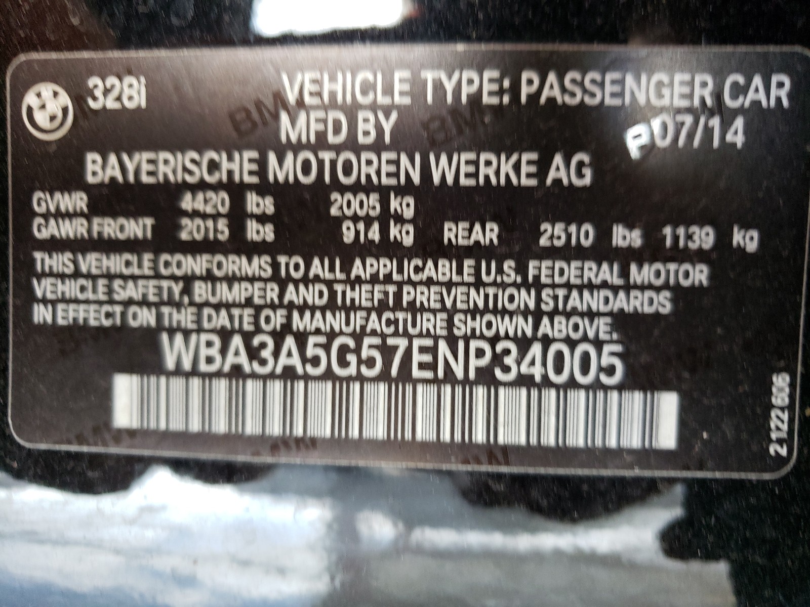 Zdjęcie 10 z aukcji – 2014 BMW 328 I z VIN WBA3A5G57ENP34005