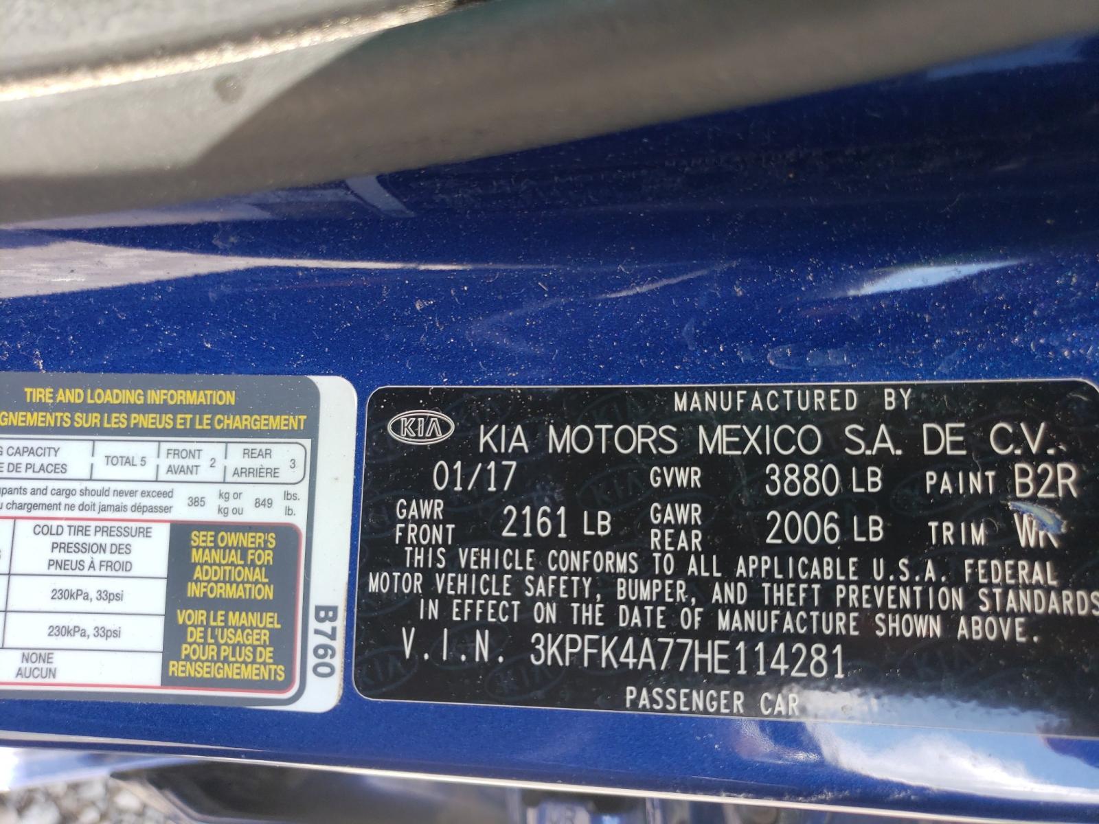 Photo 10 from auction – 2017 KIA FORTE LX with VIN 3KPFK4A77HE114281