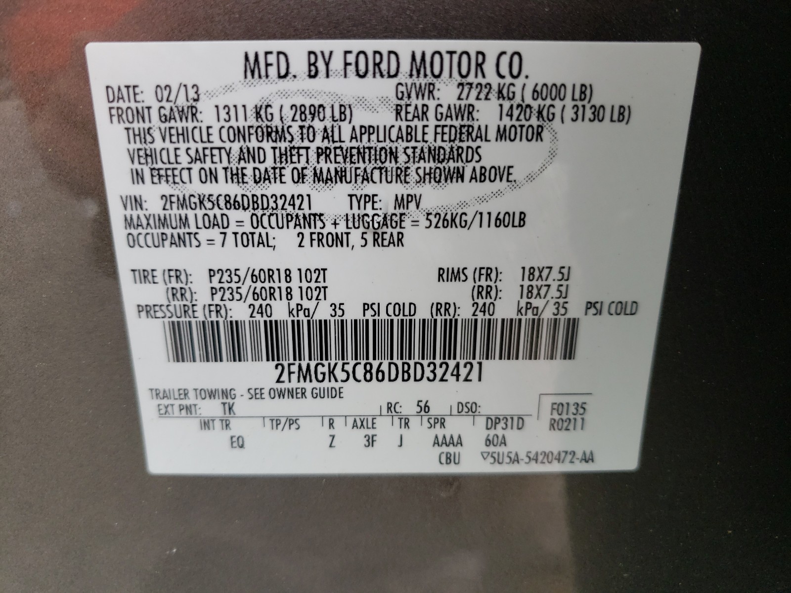 صورة رقم 10 من المزاد - 2013 FORD FLEX مع VIN 2FMGK5C86DBD32421