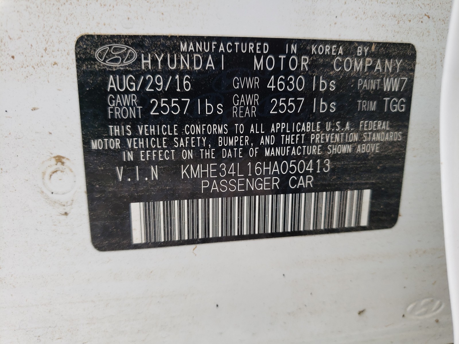Photo 10 from auction – 2017 HYUNDAI SONATA HYB with VIN KMHE34L16HA050413