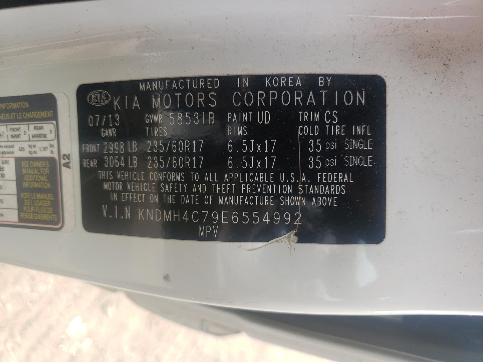 Photo 10 from auction – 2014 KIA SEDONA with VIN KNDMH4C79E6554992