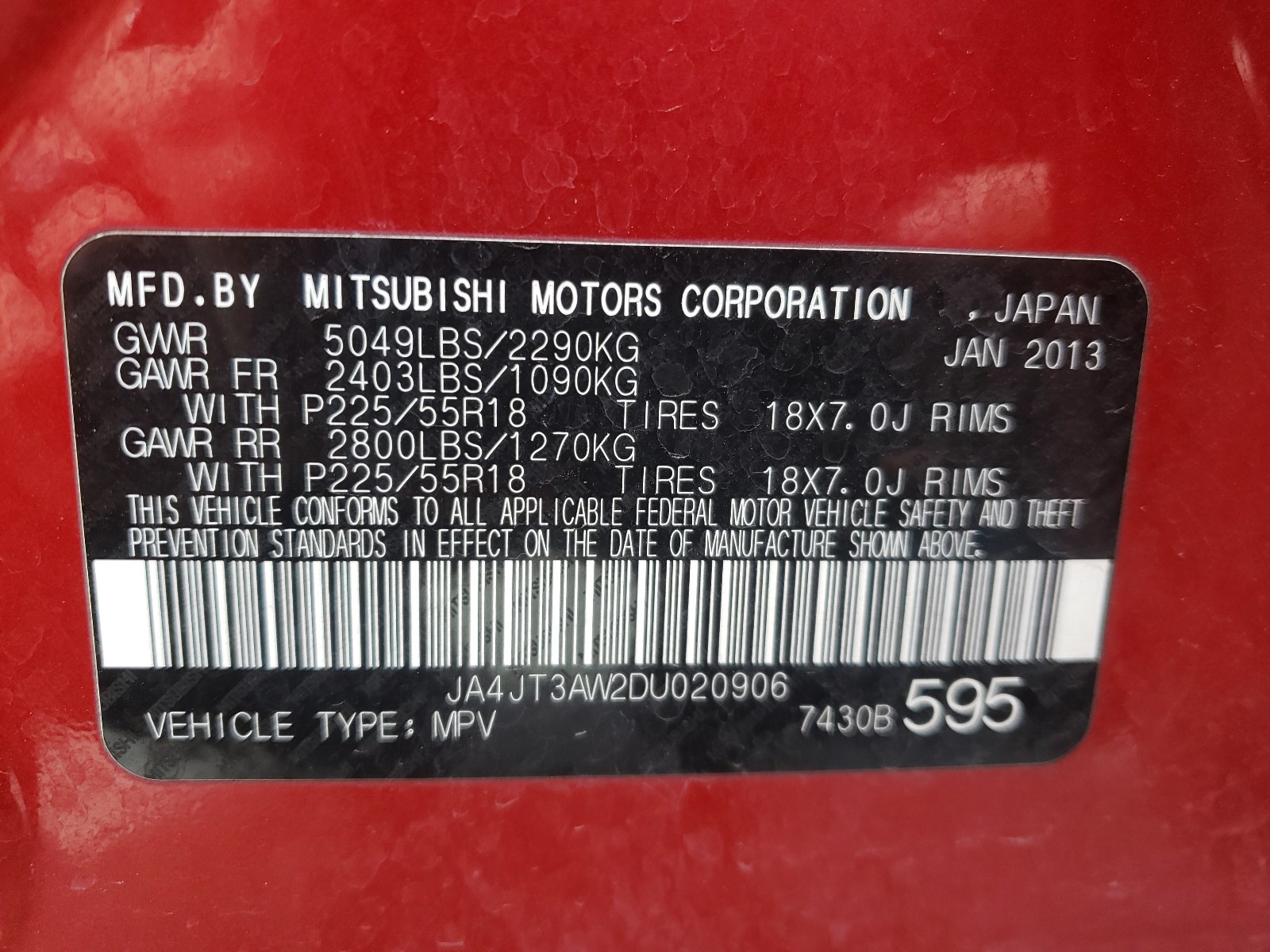 Photo 10 from auction – 2013 MITSUBISHI OUTLANDER with VIN JA4JT3AW2DU020906
