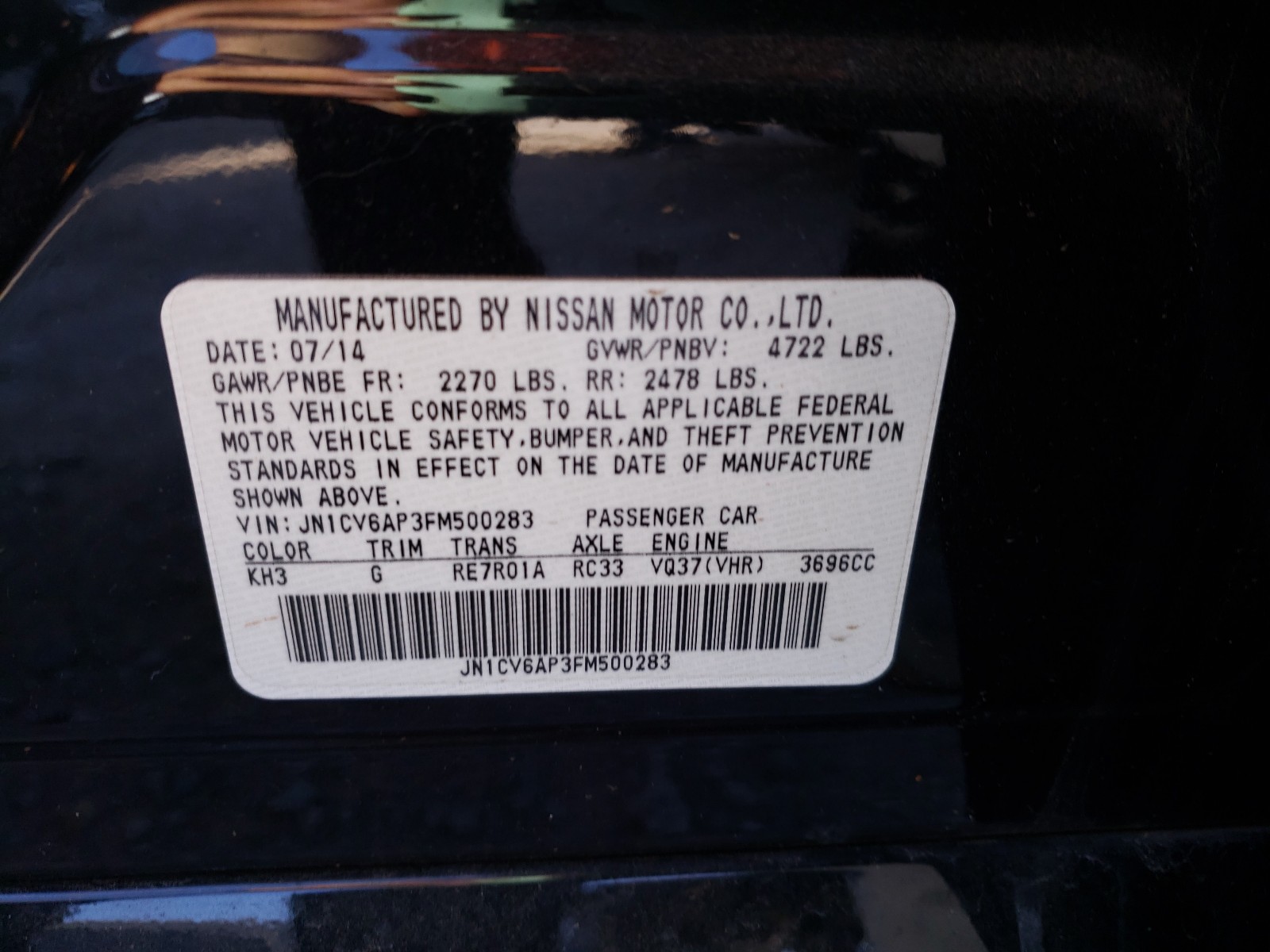 Photo 10 from auction – 2015 INFINITI Q40 with VIN JN1CV6AP3FM500283