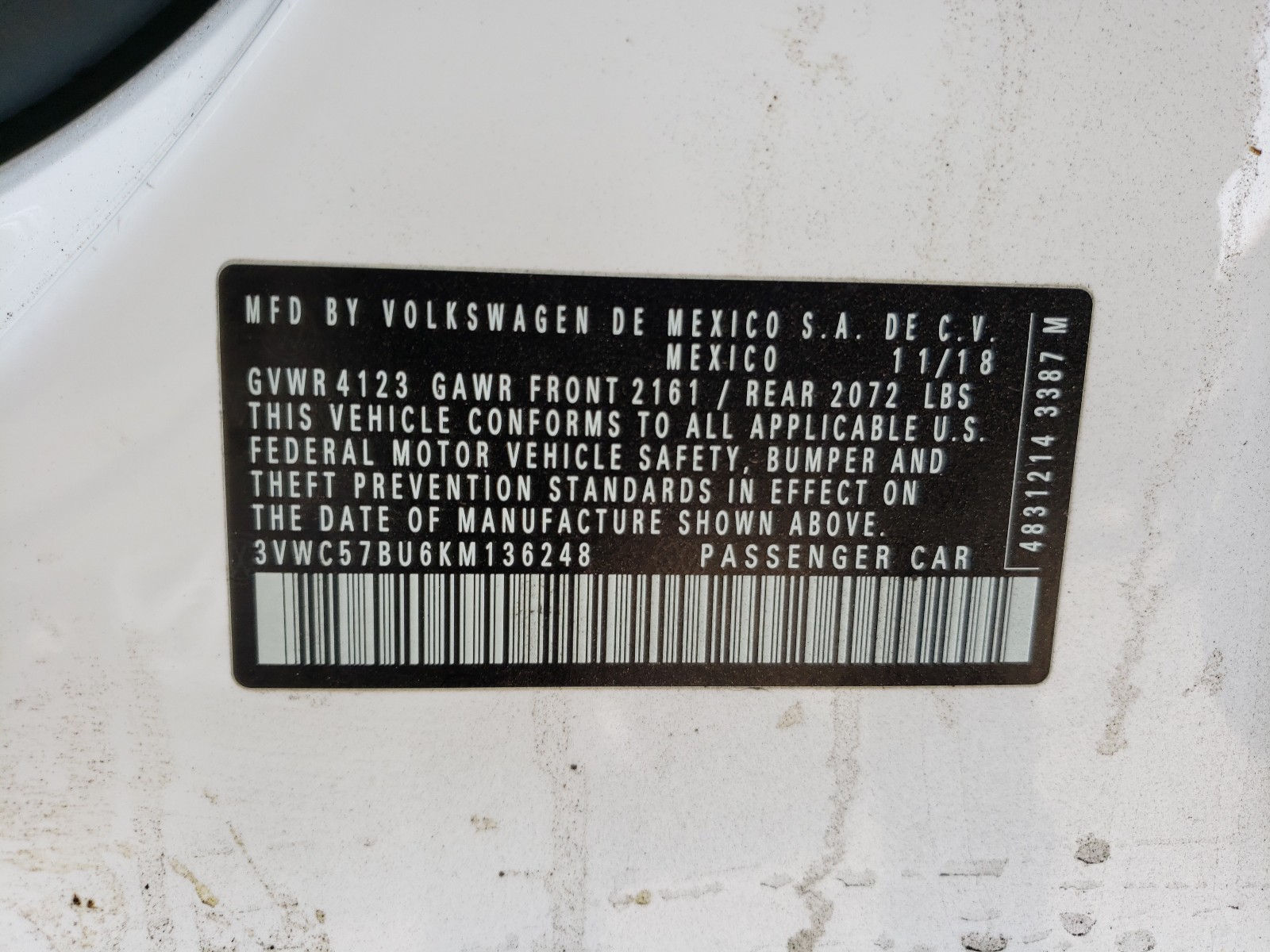 Photo 10 from auction – 2019 VOLKSWAGEN JETTA S with VIN 3VWC57BU6KM136248