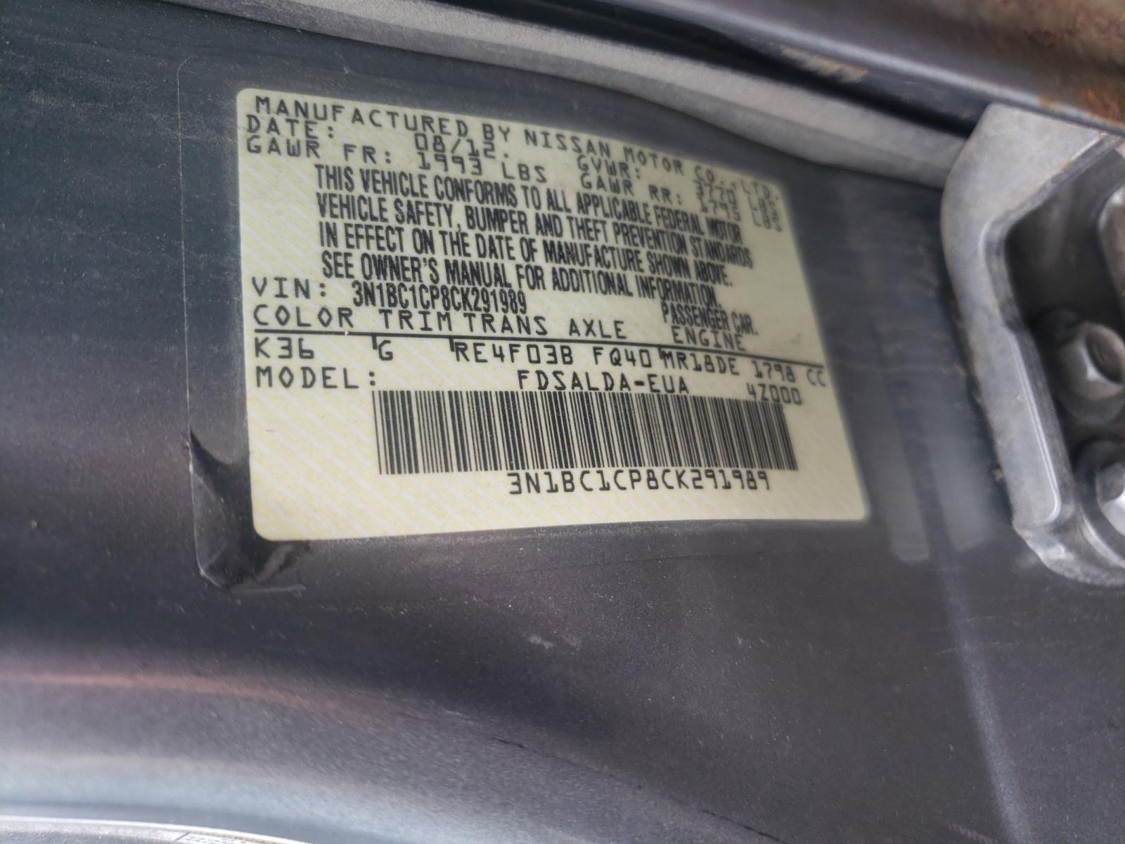 Photo 10 from auction – 2012 NISSAN VERSA S with VIN 3N1BC1CP8CK291989