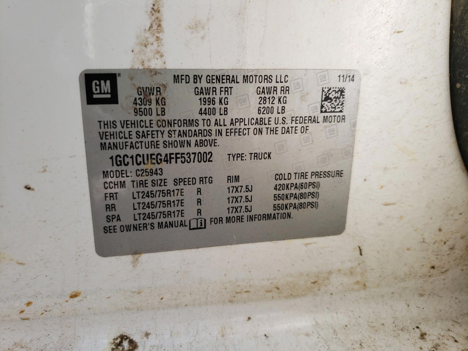 Photo 10 from auction – 2015 CHEVROLET SILVERADO with VIN 1GC1CUEG4FF537002
