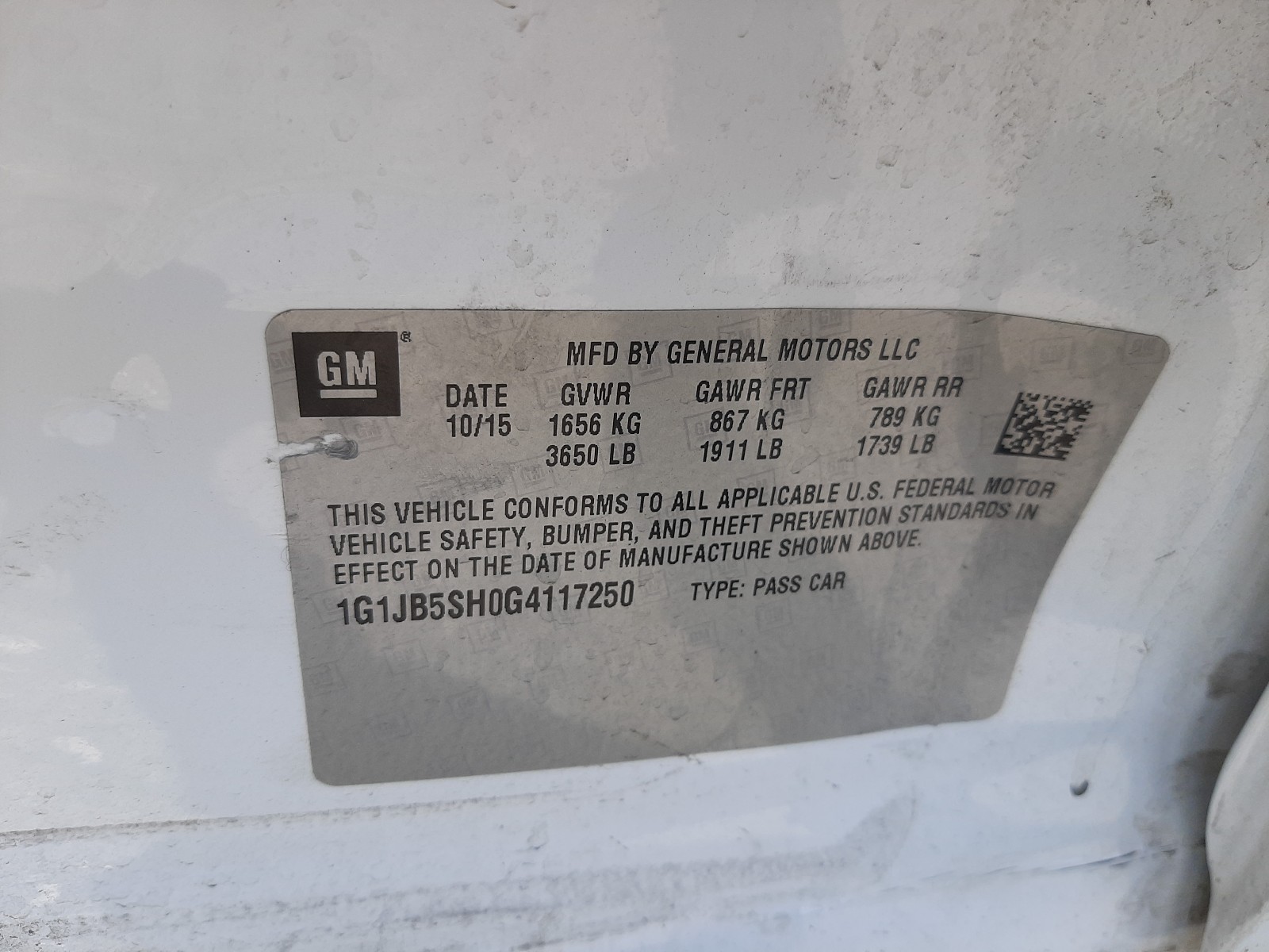 Photo 10 from auction – 2016 CHEVROLET SONIC LS with VIN 1G1JB5SH0G4117250