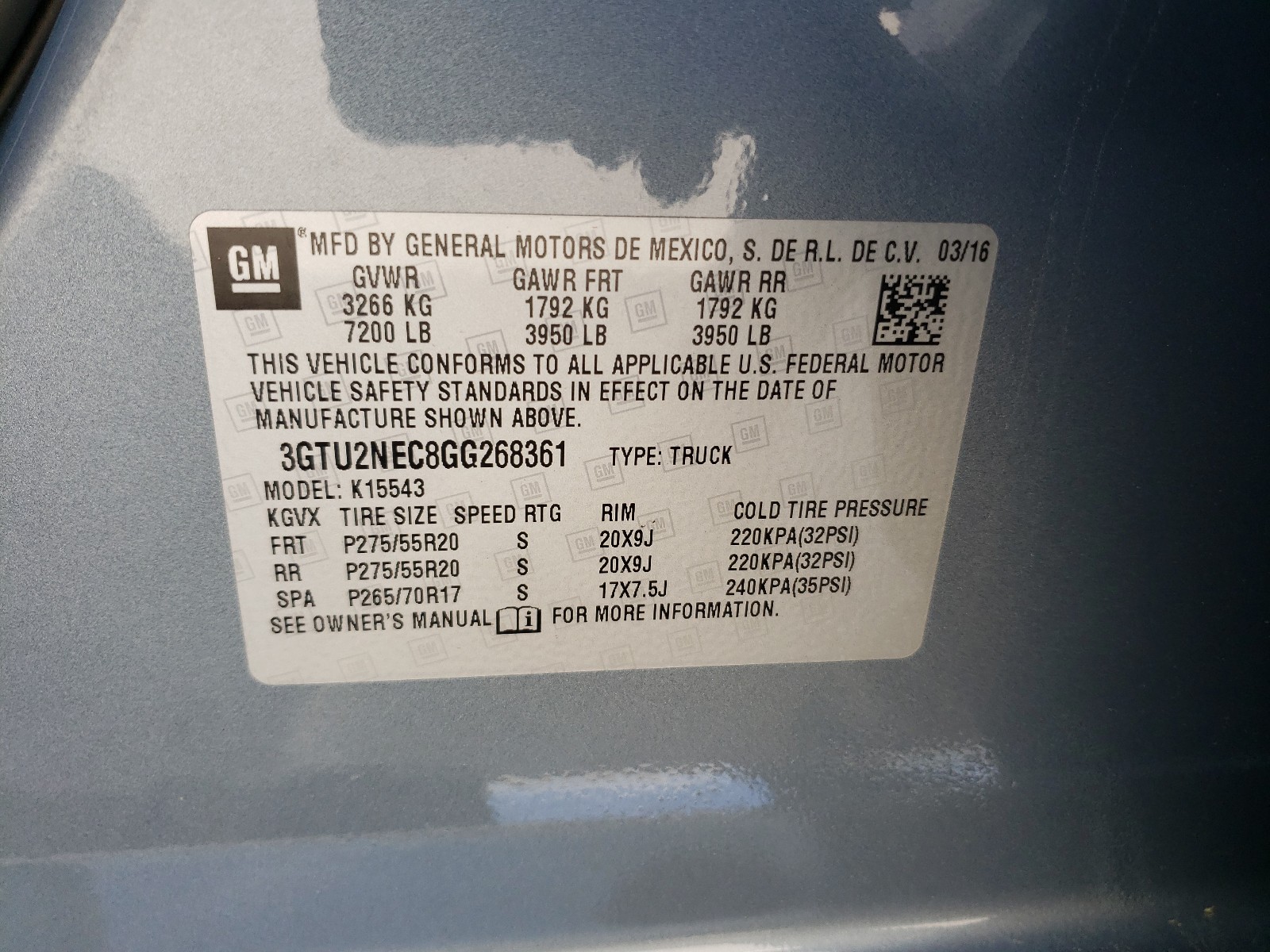 Photo 10 from auction – 2016 GMC SIERRA K15 with VIN 3GTU2NEC8GG268361