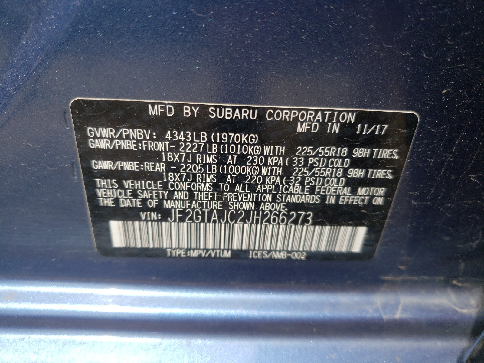 Photo 10 from auction – 2018 SUBARU CROSSTREK with VIN JF2GTAJC2JH266273