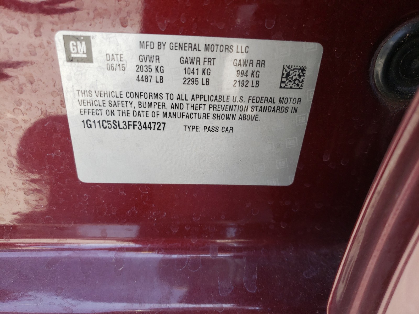 Photo 10 from auction – 2015 CHEVROLET MALIBU 1LT with VIN 1G11C5SL3FF344727