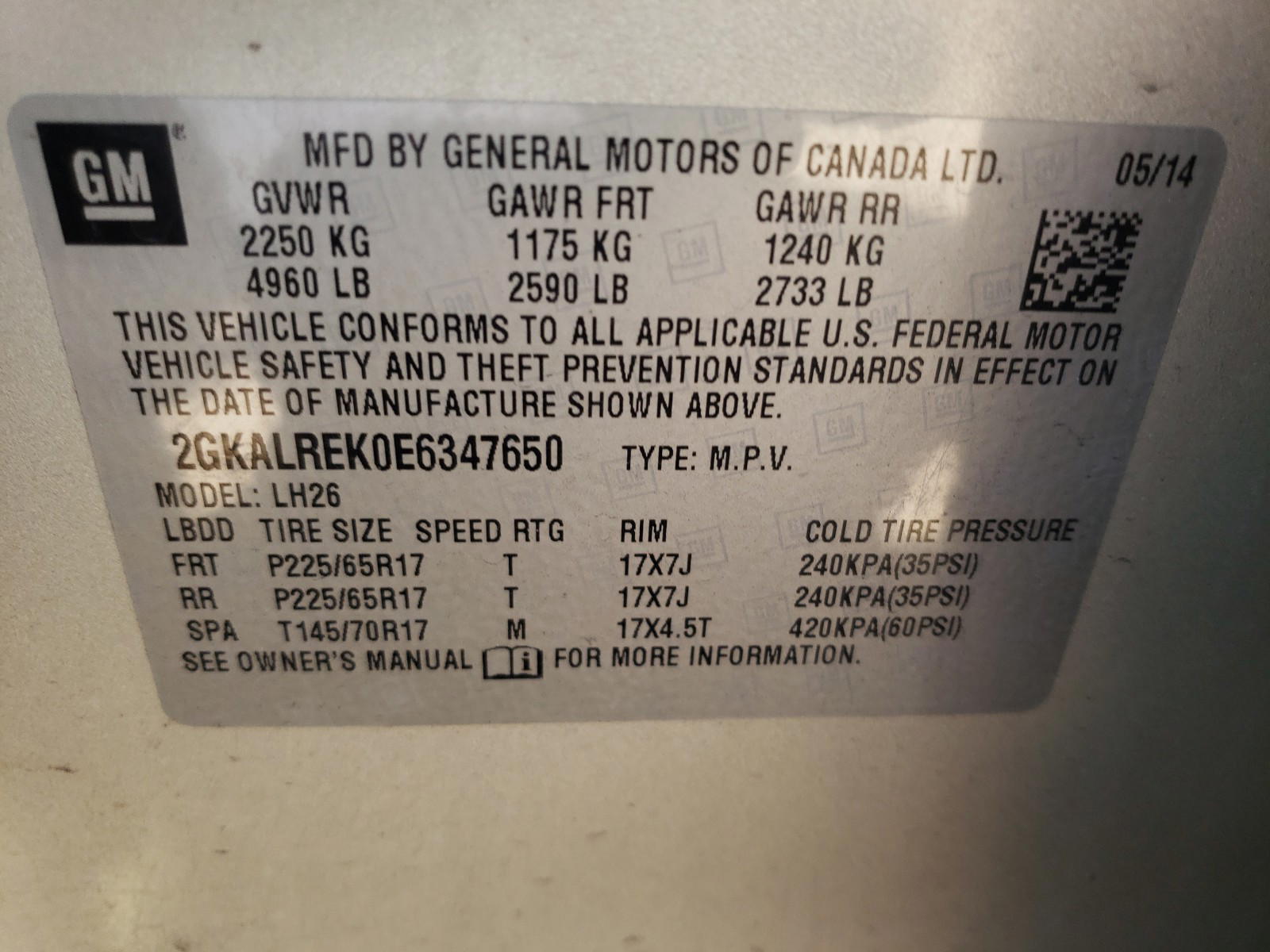 Photo 10 from auction – 2014 GMC TERRAIN SL with VIN 2GKALREK0E6347650
