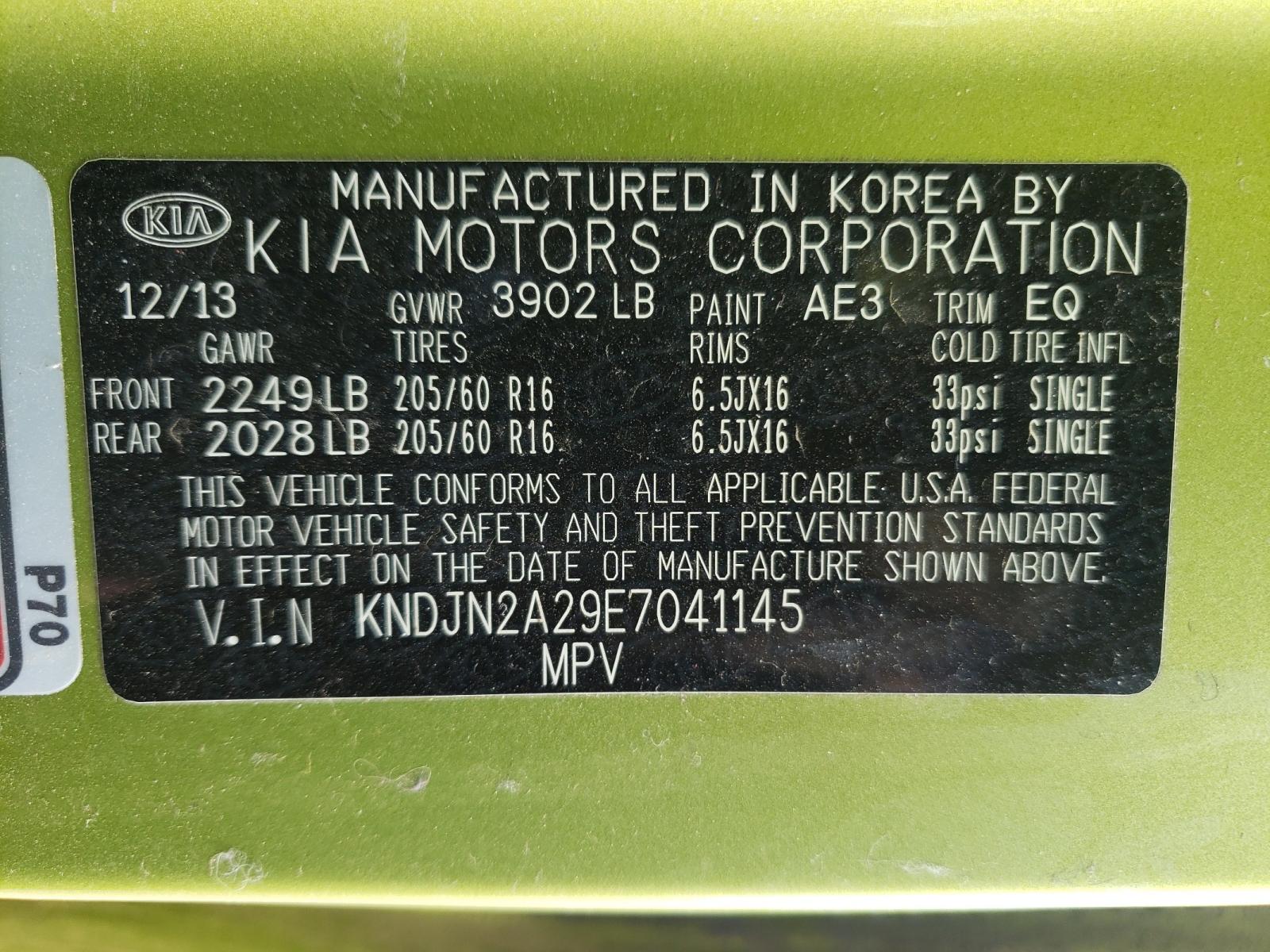 Photo 10 from auction – 2014 KIA SOUL with VIN KNDJN2A29E7041145