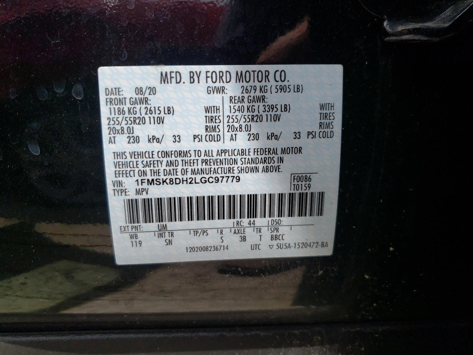 Photo 10 from auction – 2020 FORD EXPLORER X with VIN 1FMSK8DH2LGC97779
