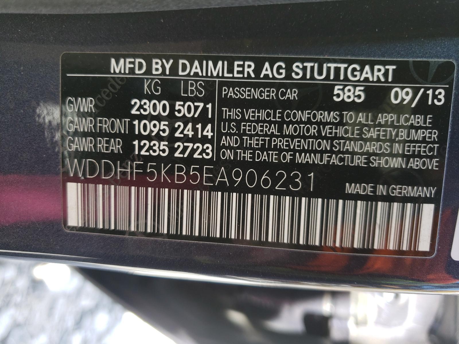 Photo 10 from auction – 2014 MERCEDES-BENZ E 350 with VIN WDDHF5KB5EA906231