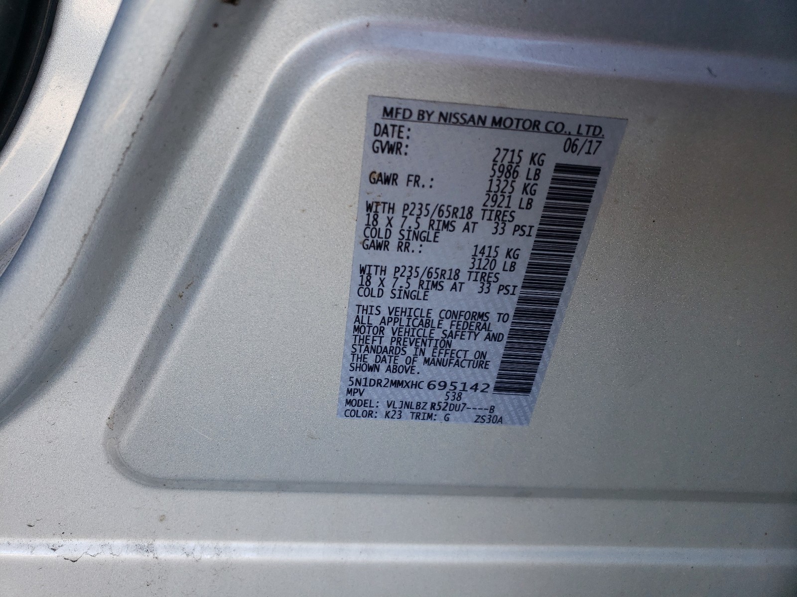 Photo 10 from auction – 2017 NISSAN PATHFINDER with VIN 5N1DR2MMXHC695142